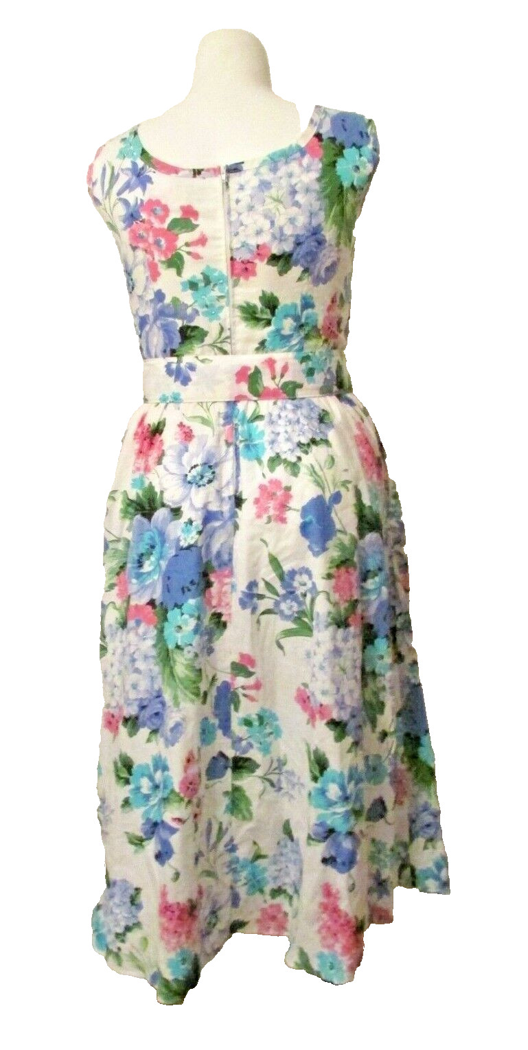 80s Jeffrey & Dara Linda Hutley Cotton Floral Smoked Bodice Dress 11/12 USA made