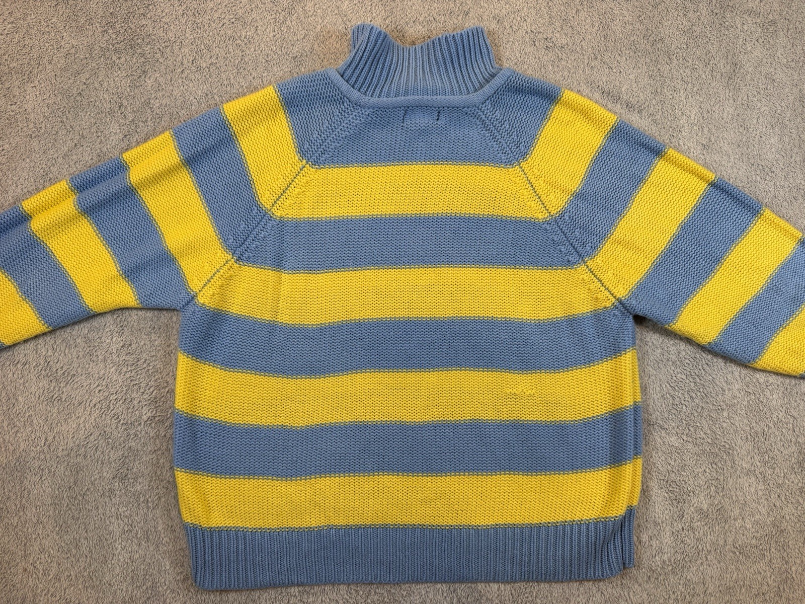 Vintage 80s Acrylic Knit Sweater L Collared Yellow/Blue Striped Headliners Sport