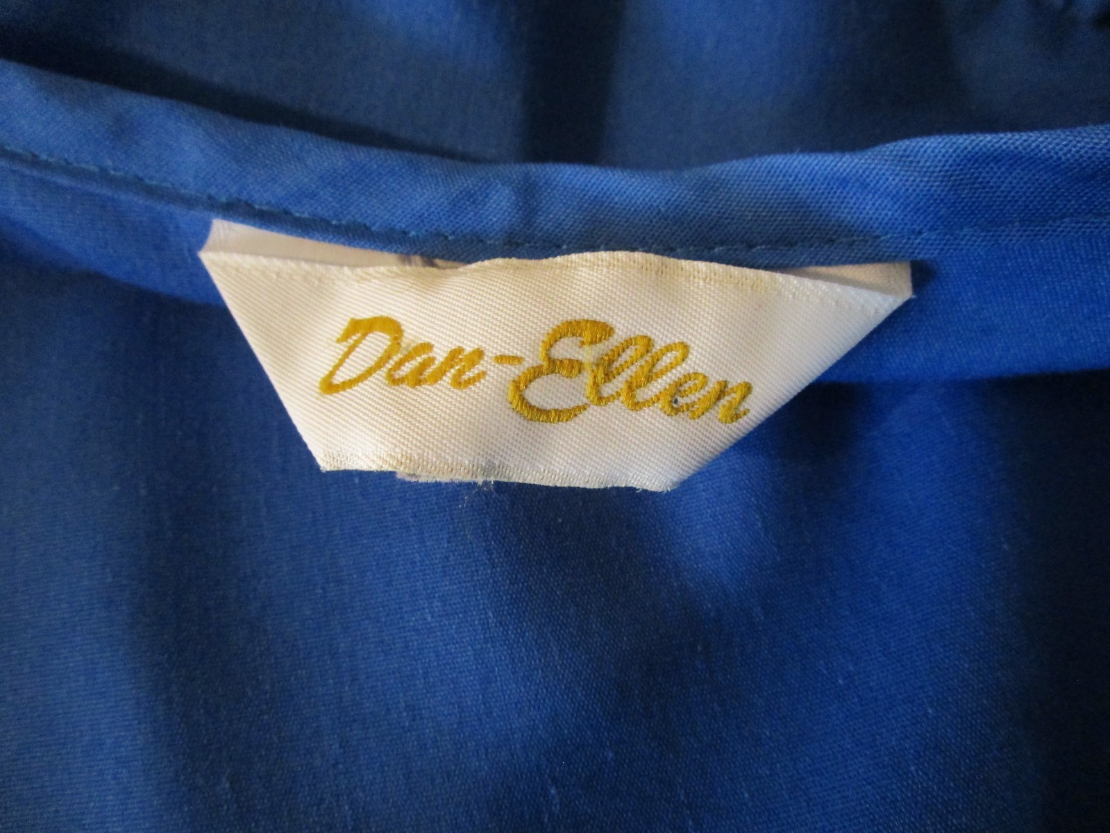 Vtg 70s Dan-Ellen Blue Housecoat Snap Duster Women Size M Grannycore Woven Trim