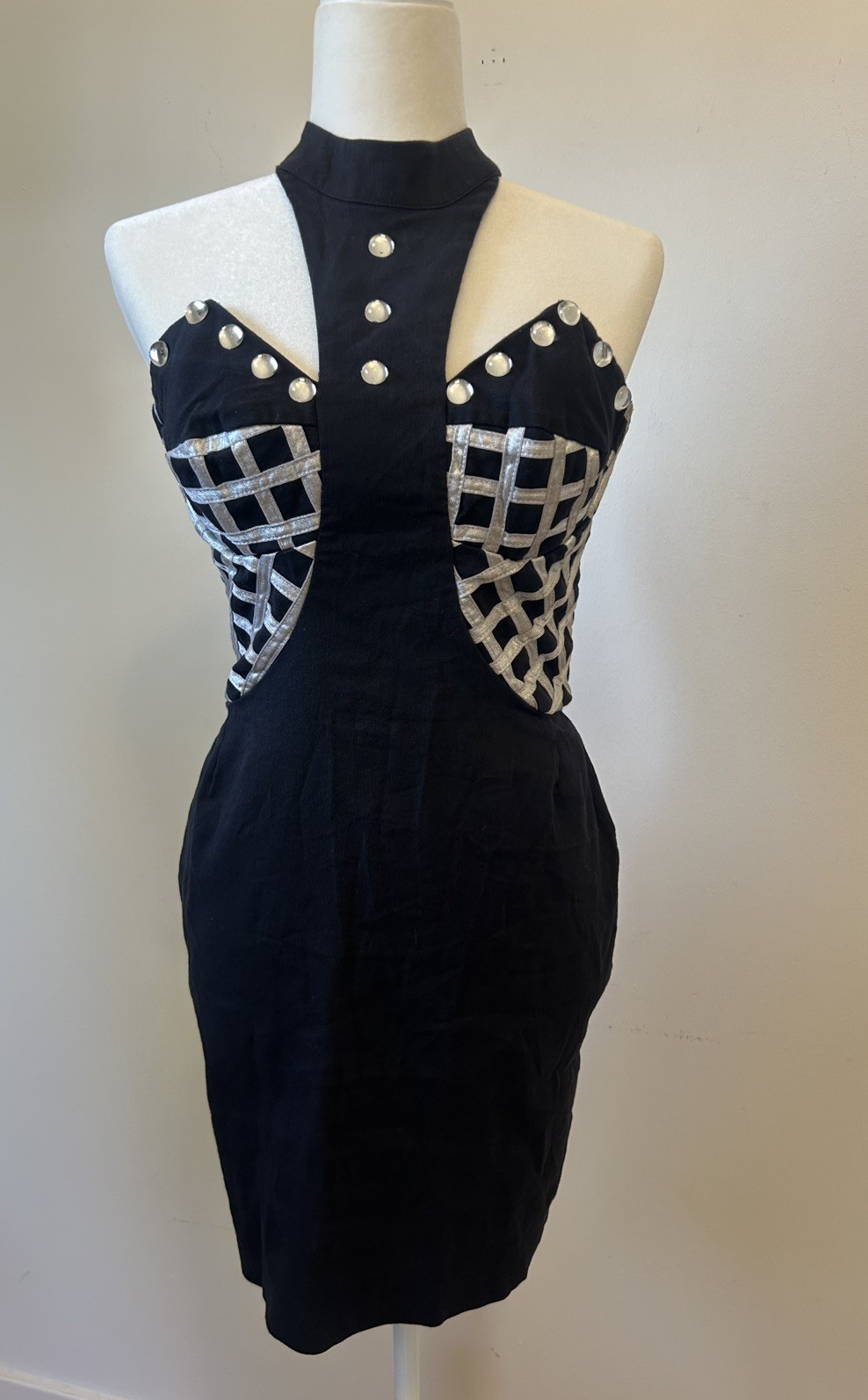 Vintage 80s/90s Private Club Studded Embellished Bustier Halter Bodycon Dress