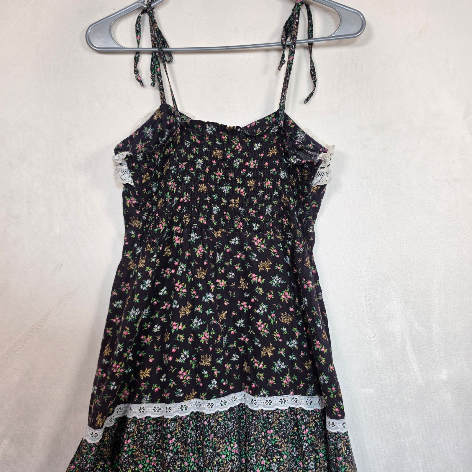 Vintage Newport Fashions Dress Women’s 5 Ditsy Floral Lace Cottagecore Prairie