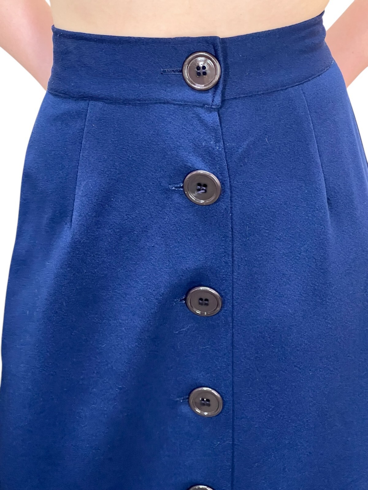 Sz S Vtg 60s 70s MAXI Skirt Button Front Navy Blue Textured Knit