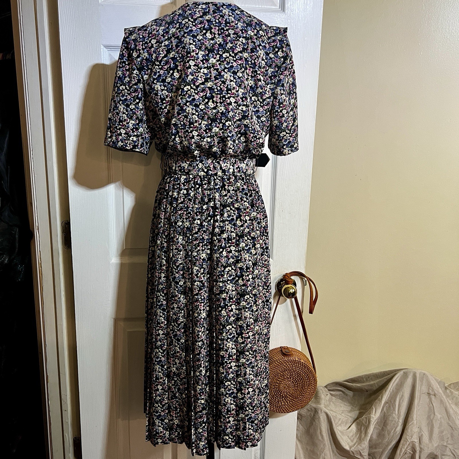 Vtg Stuart Alan Petites Wms Floral Pleated Belted Retro Secretary’s Dress 12