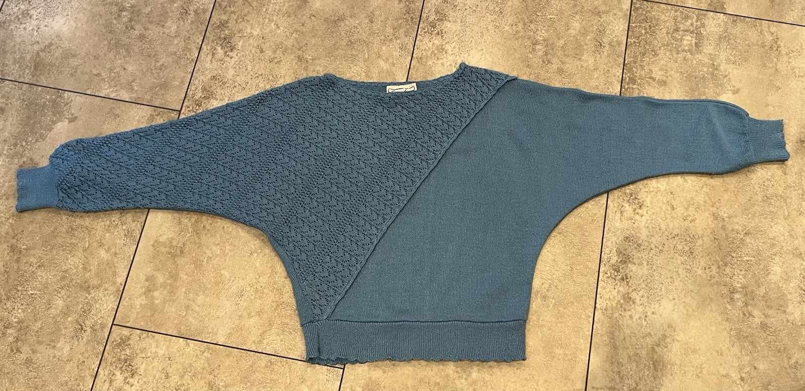 Nancy Lynn Fashions Vintage 80s Pointelle Knit Top/Sweater Size M Dusty Blue