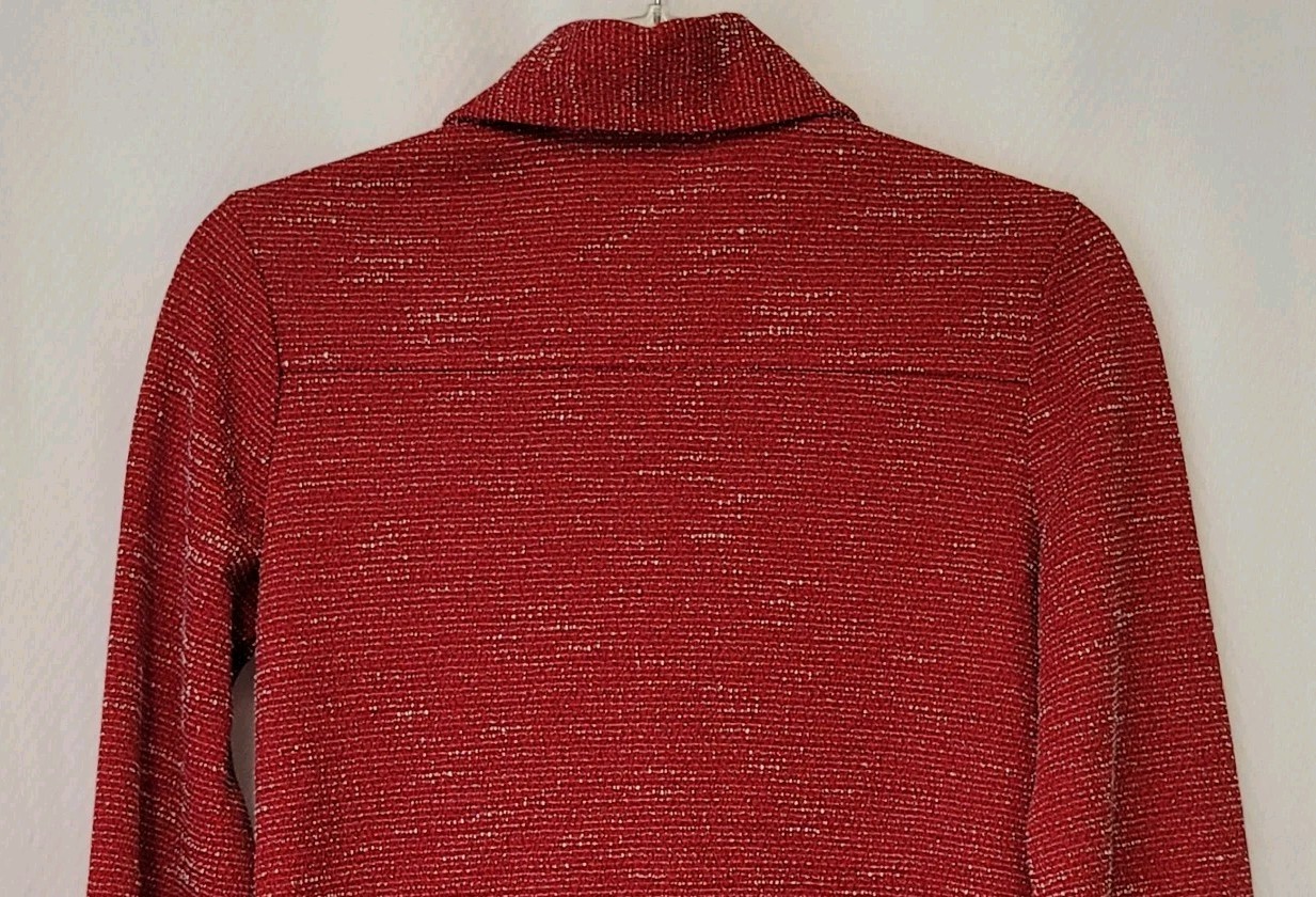 VTG 70s Red Nubby Textured Dagger Collar Button Up Shirt Jacket Wmn’s S