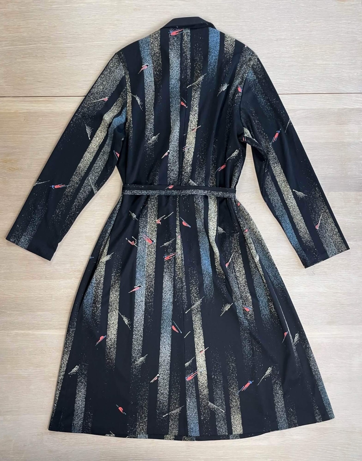 Vintage 80s Abstract Print Shirt Dress, Belted A-Line Midi, Size L