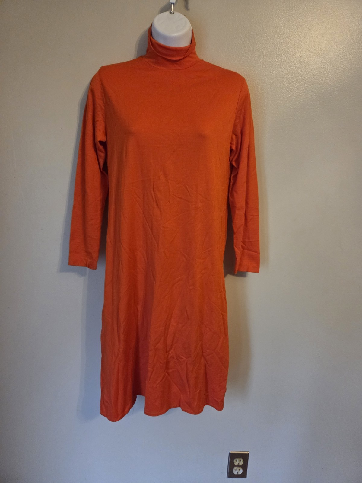 Vintage 60s Ulla By Vicki Cooper Orange Groovy Mod Polyester Turtleneck Dress