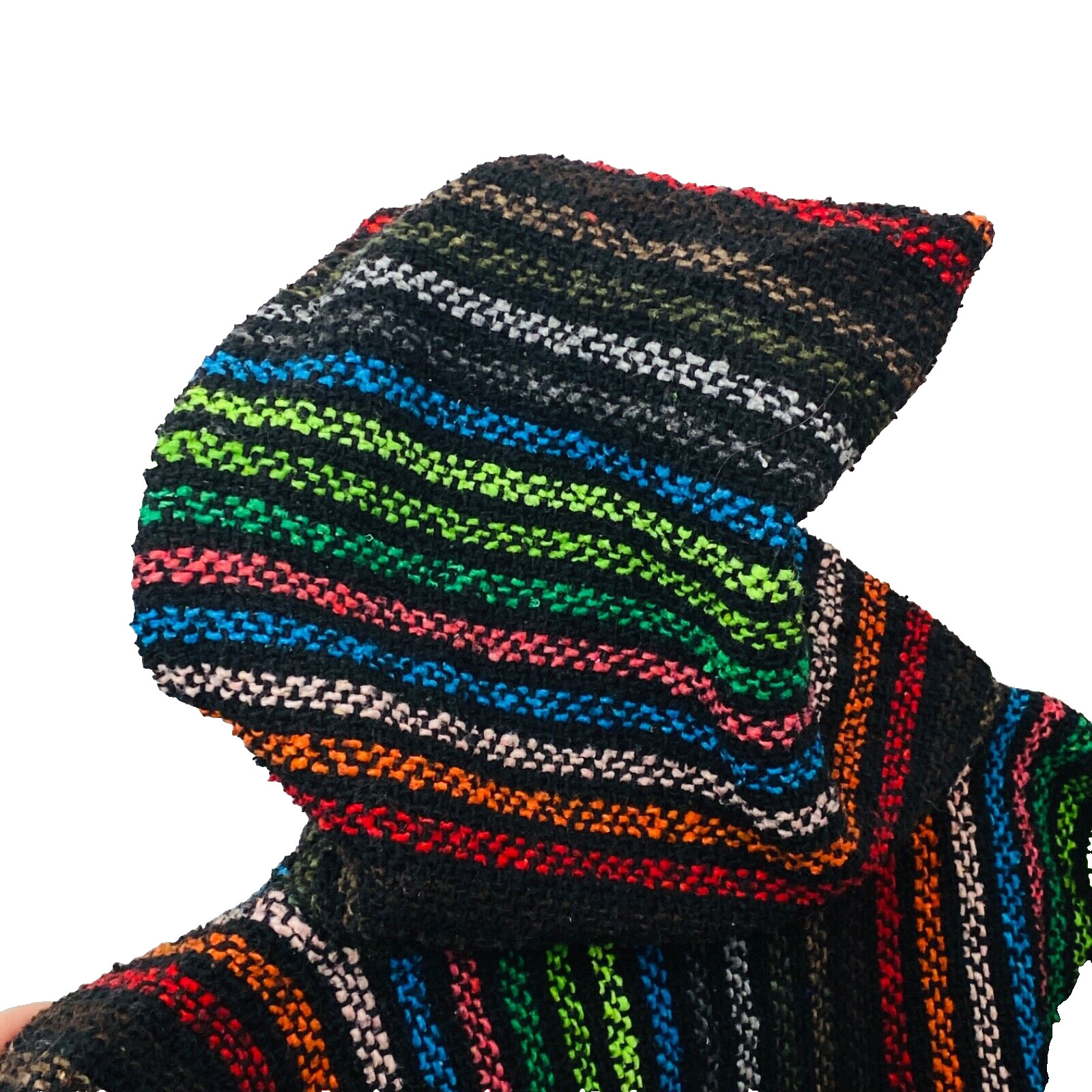 Vintage 1990s rainbow striped hoodie, Mexican rug cotton pocket hood woven M