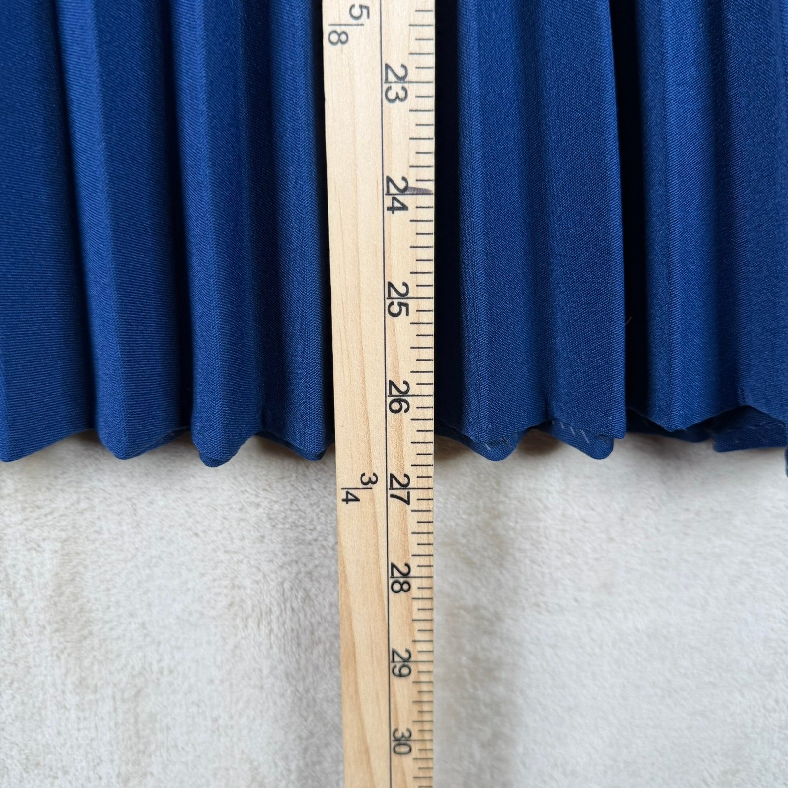 Vintage Women Sz 10 Royal Blue Knife Pleat Midi Skirt Elastic Waist Mod Classic