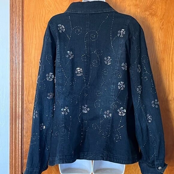 Beautiful FLASHBACK women’s blue denim beaded jacket – 2X