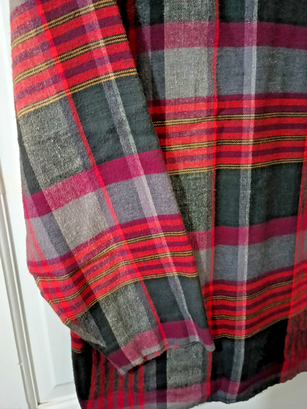 Vtg 80s Barboglio Cristina Jan Rustic Red Plaid Flannel High Collar Pullover Top