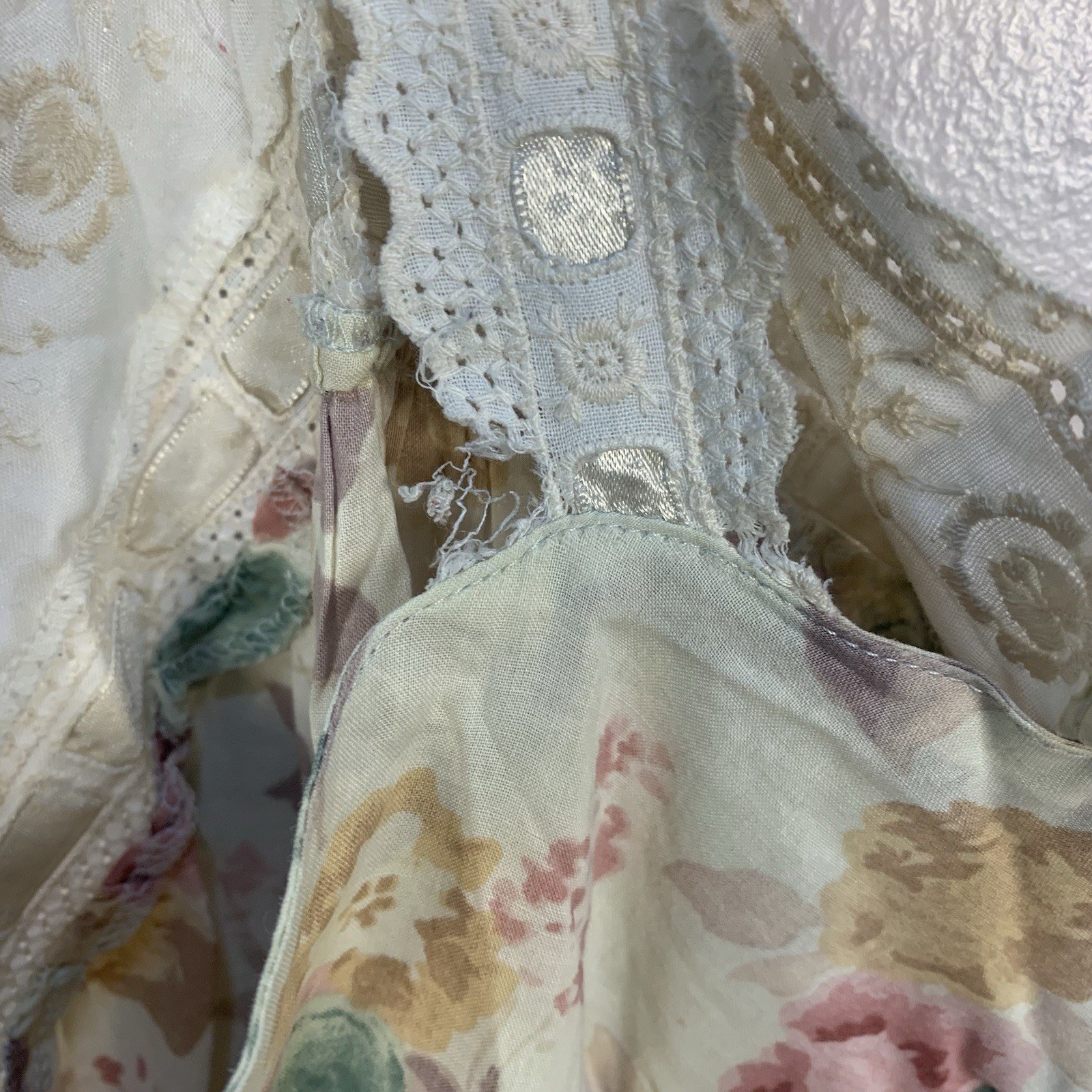 Victoria Secret VTG Gold Cotton Lace Floral Ribbon Cottage Prairie Nightdress XL