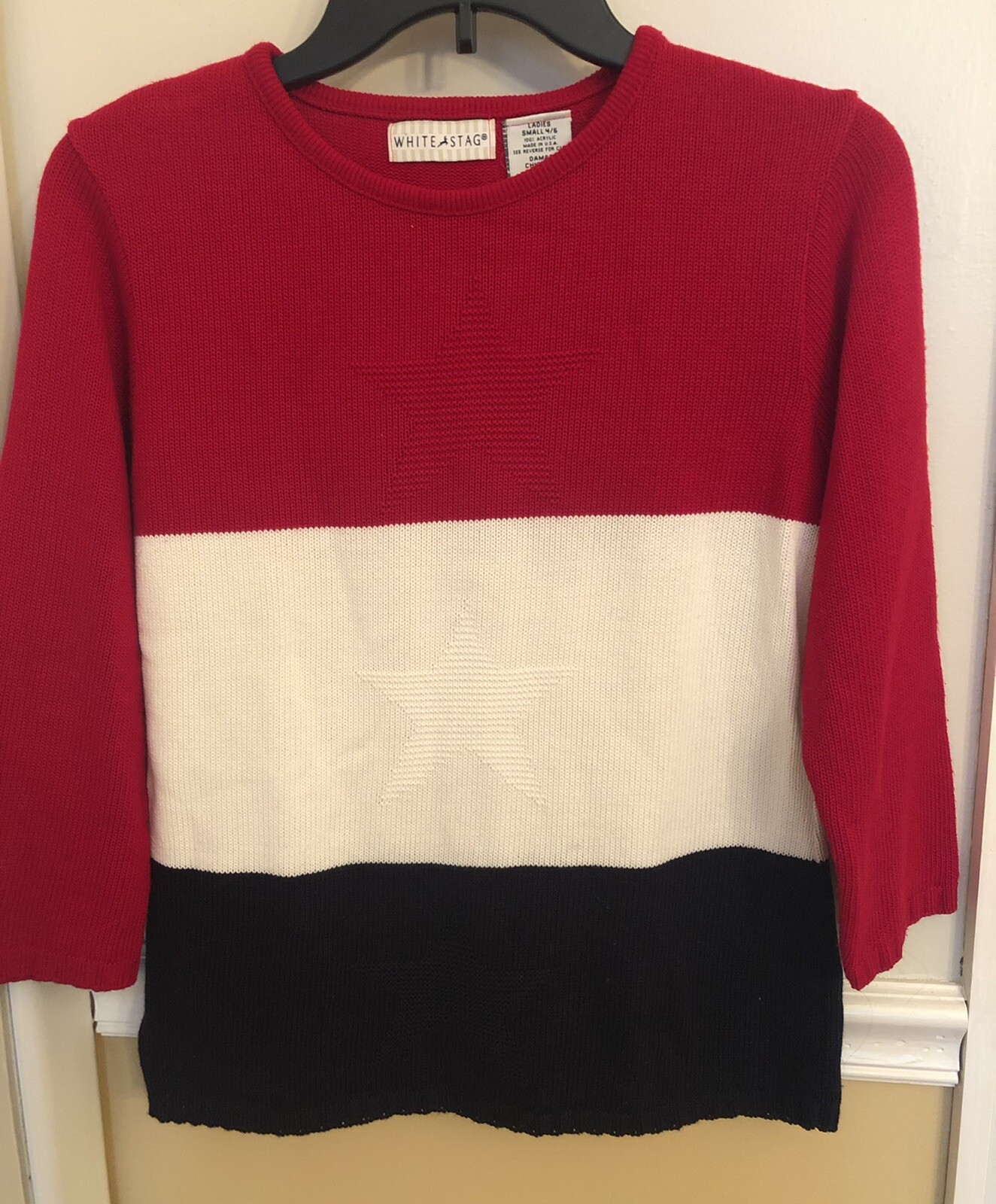 White Stag Red/White/Blue Sweater, Star Pattern, Made In USA, Size Small, 4/6