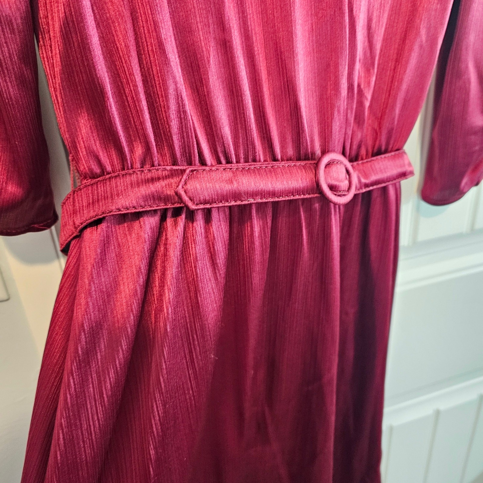 Vintage 80s Dress Womens Large Burgundy Silky Lace Glam Rock Party Retro