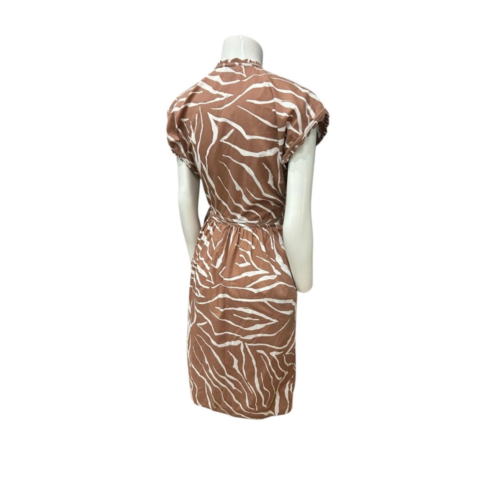 Vintage 1970s Bill Tice Zebra Print Wrap Dress Brown White XS Tie Waist ^