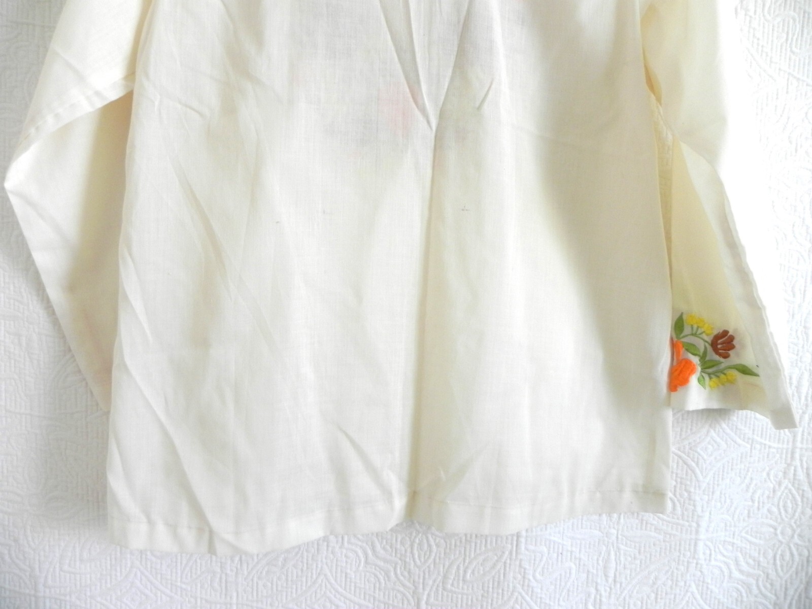 Vtg Handmade Tunic Pullover Floral Embroidery Trim 3/4 Sleeve Size 6