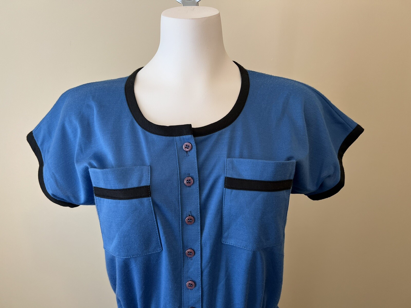 Vintage The Kollection Ltd Blue Short Sleeve Knit Dress