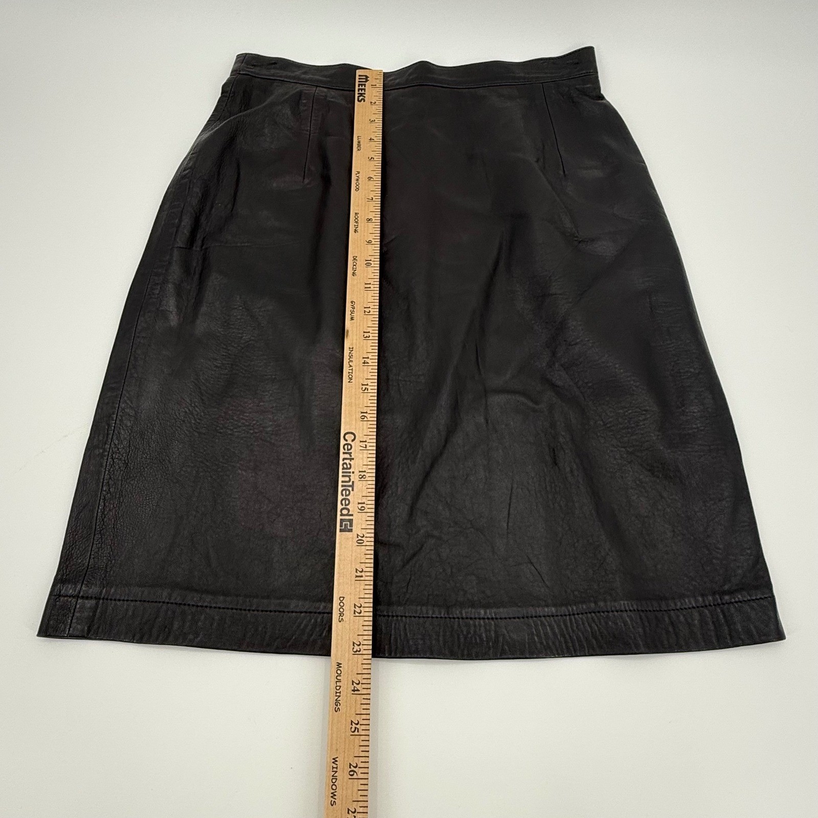 Vintage MAXIMA for Neiman Marcus Black Leather Pencil Skirt Size 14 Fits 30×23