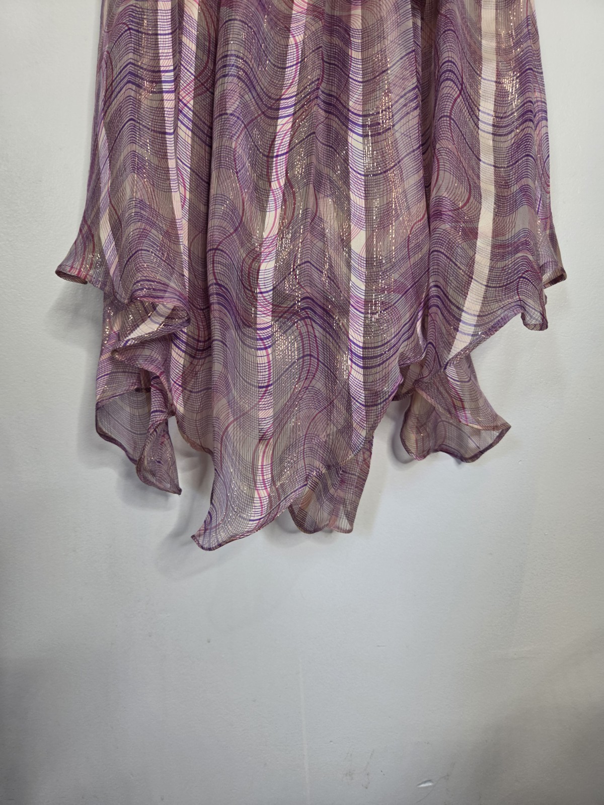 Vintage The Silk Farm Icinoo 100% Silk Metallic Gold Lurex Purple Dress 10