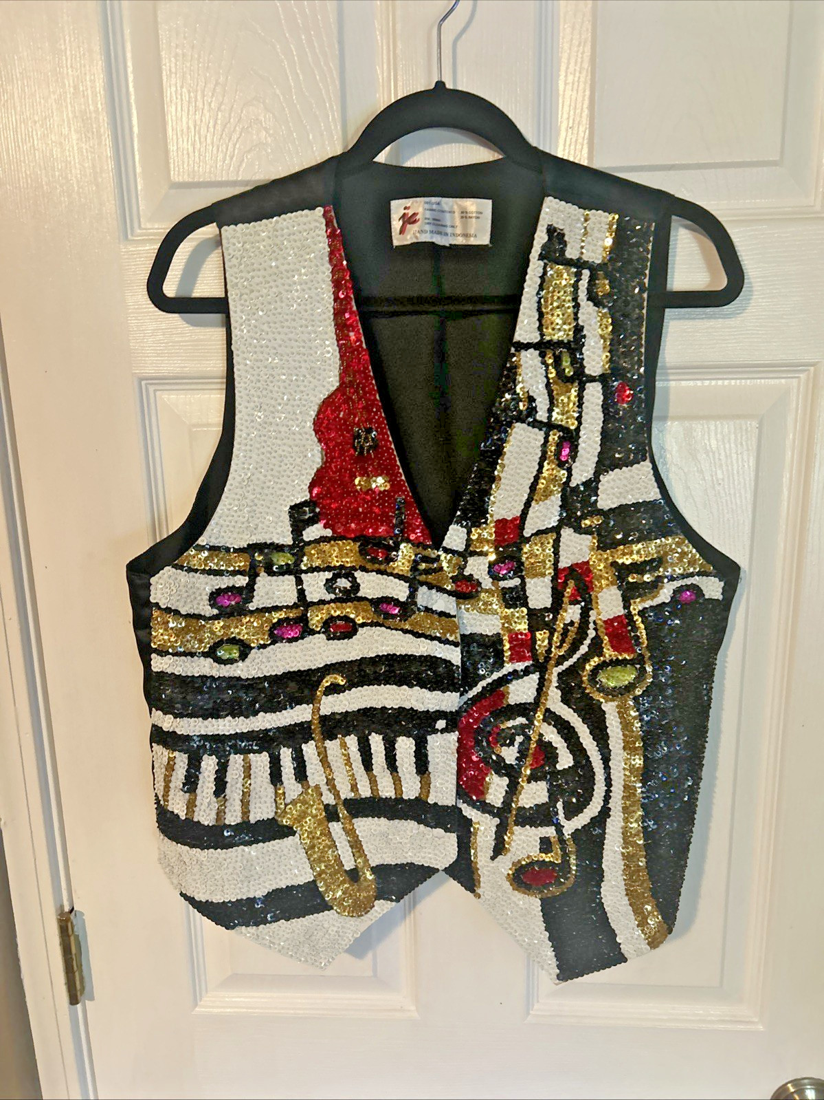Vintage 1980s-1990s JC (001 USA) Sequined Jazz Music Theme Vest Size M ( Unisex)