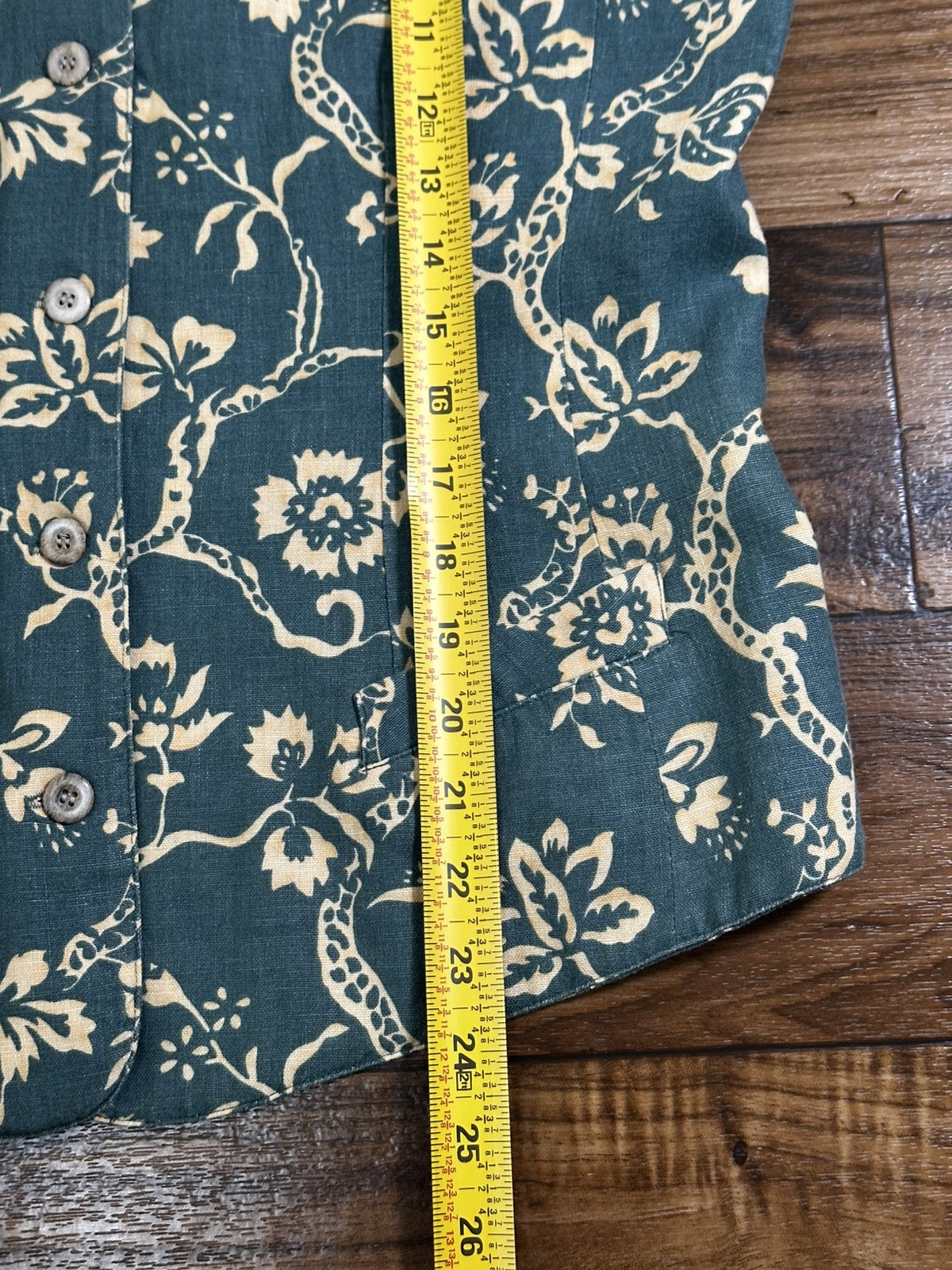 Vintage Telluride Clothing Co. Vest Floral Green White Linen Layer Western L