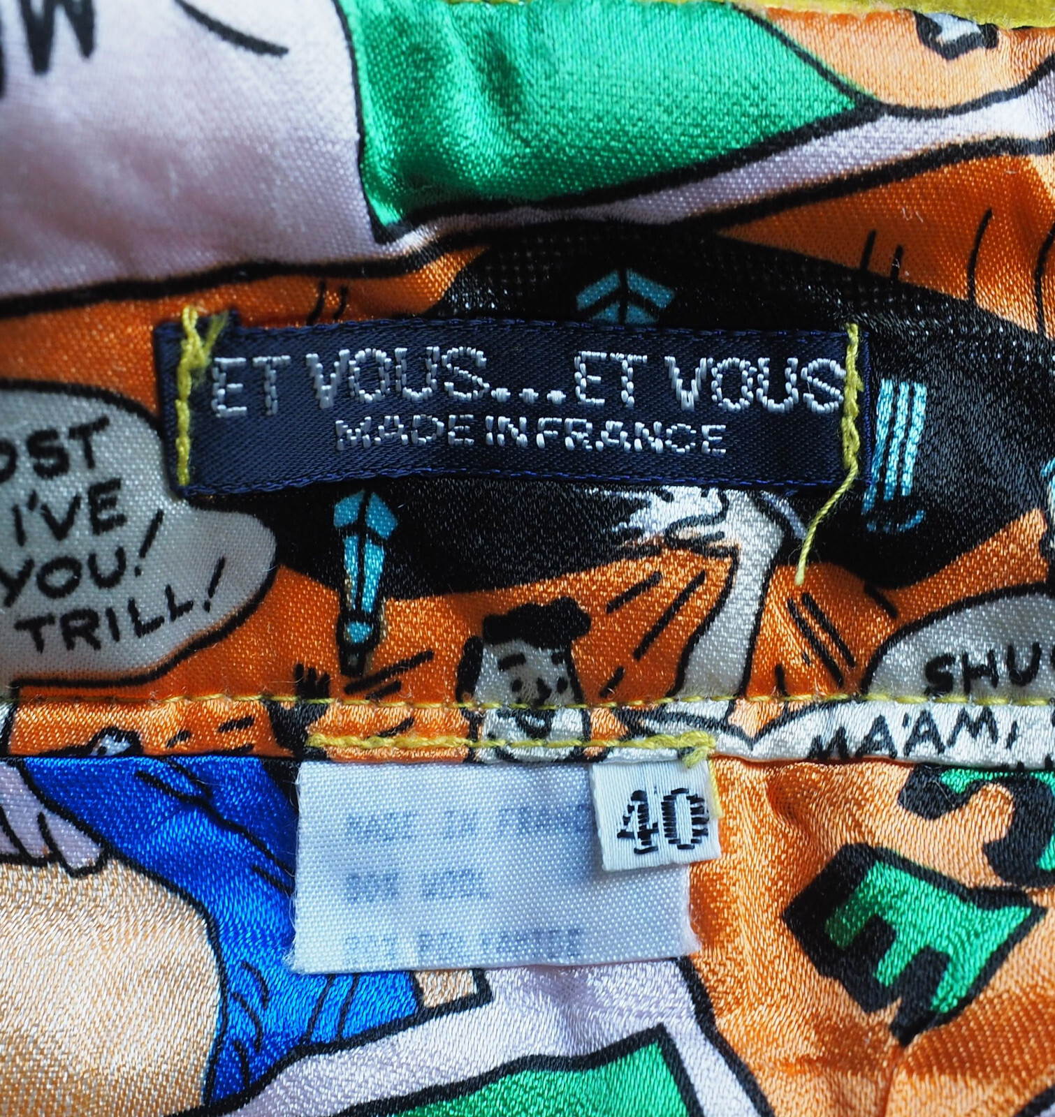 Vintage ET VOUS Made In France Wool Trouser Pants 80’s Comic Book Yellow Size 40