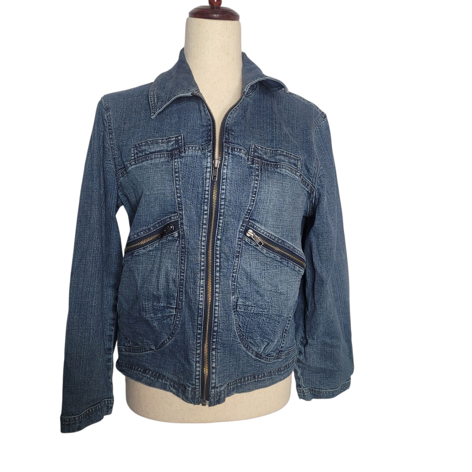 Blue Willi’s denim jacket full-zip closure distinct zippered pock Sz M Y2K/90