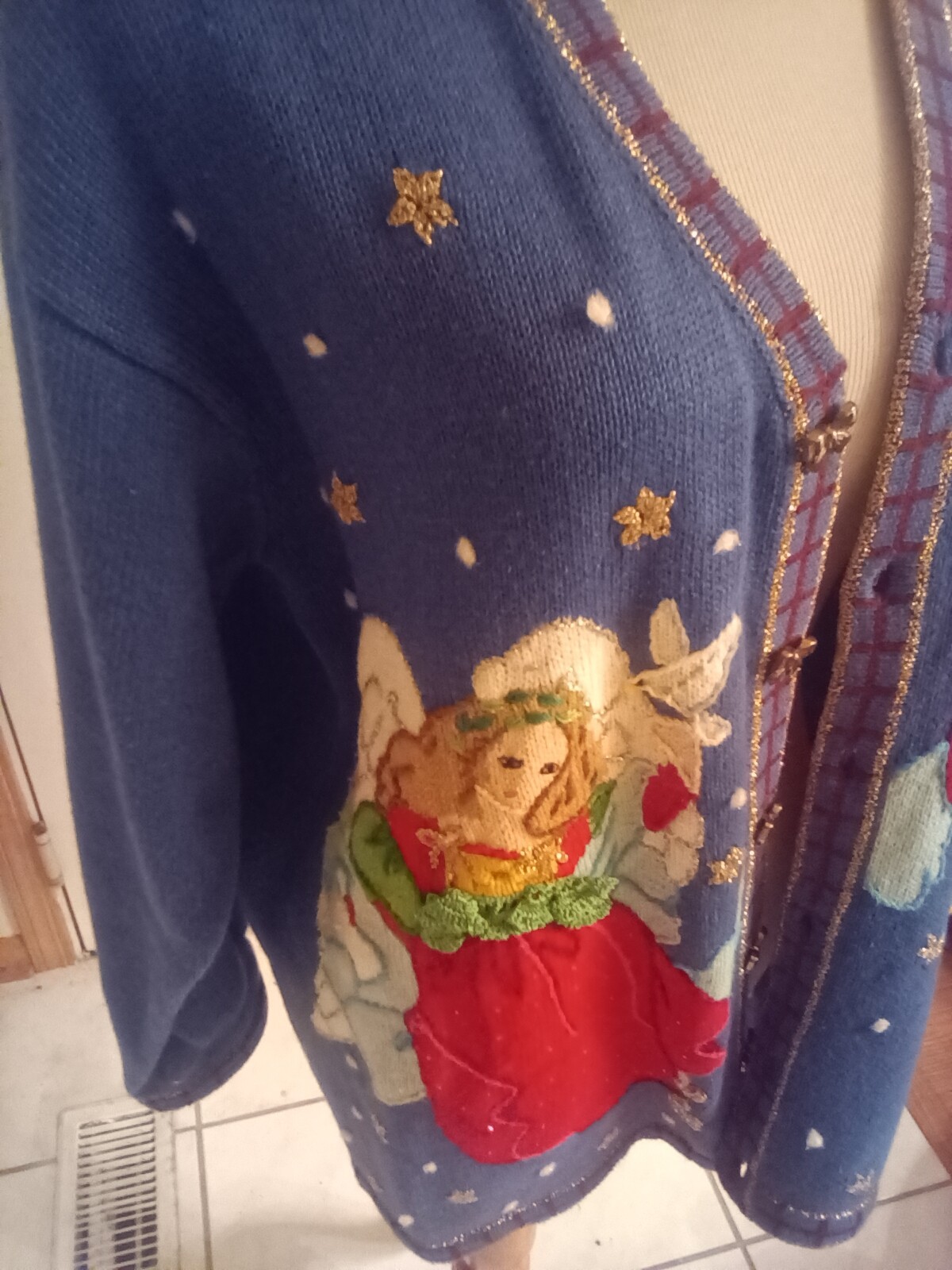VTG Storybook Knits Women’s Angel Holiday Christmas Cardigan Sweater Size L