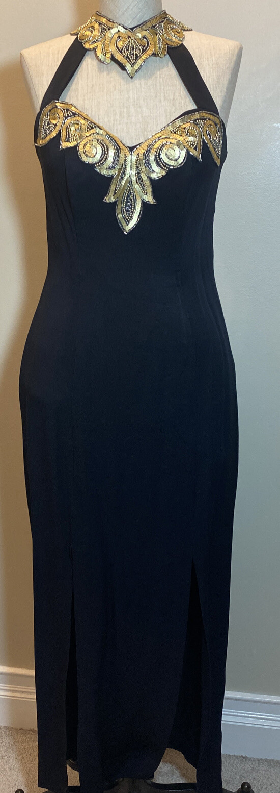 Vintage Lew Magram Womens Beaded Long Formal Dress Black Size 6 Matching Bolero