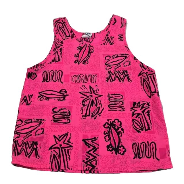 Vintage 1980’s Pacific Heat Neon Pink Small Oversized Beach Tank Top Made USA
