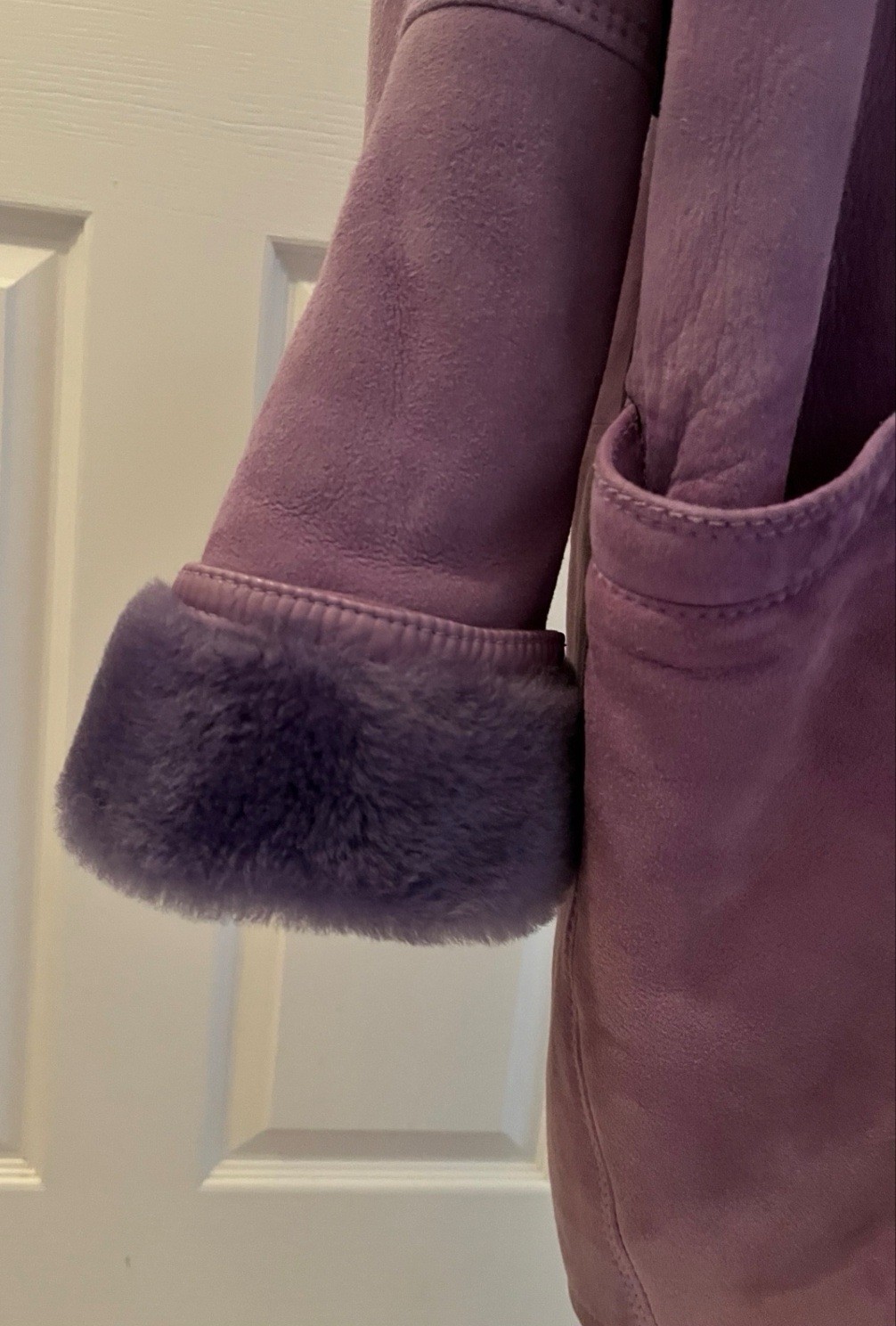 Vintage GIANNI VERSACE Purple Leather & Faux Fur Oversized Long Coat, Signed