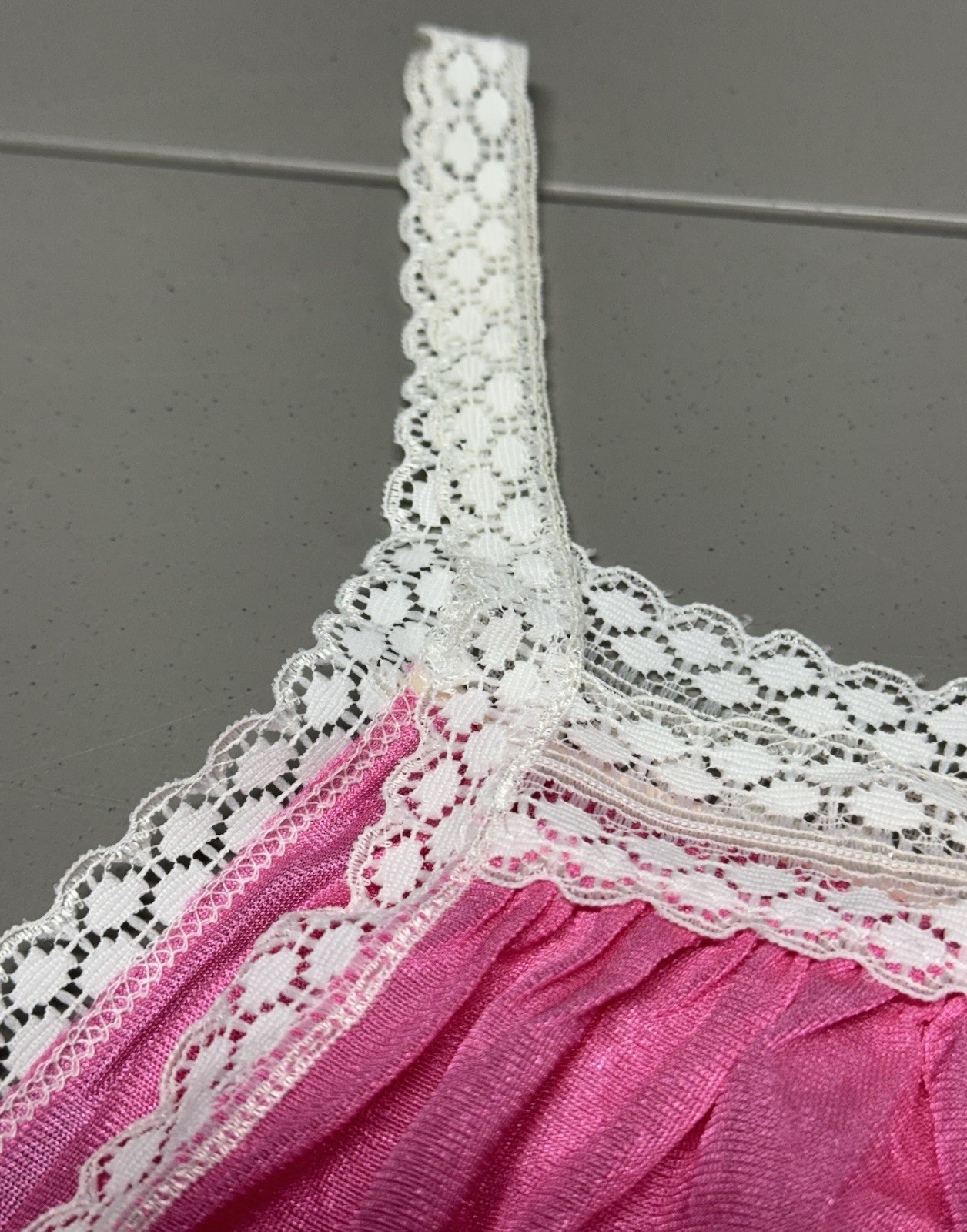 Vtg Hot Pink Nylon Lace Long Open Sides With Ties Nightgown Sz M Fairy Princess