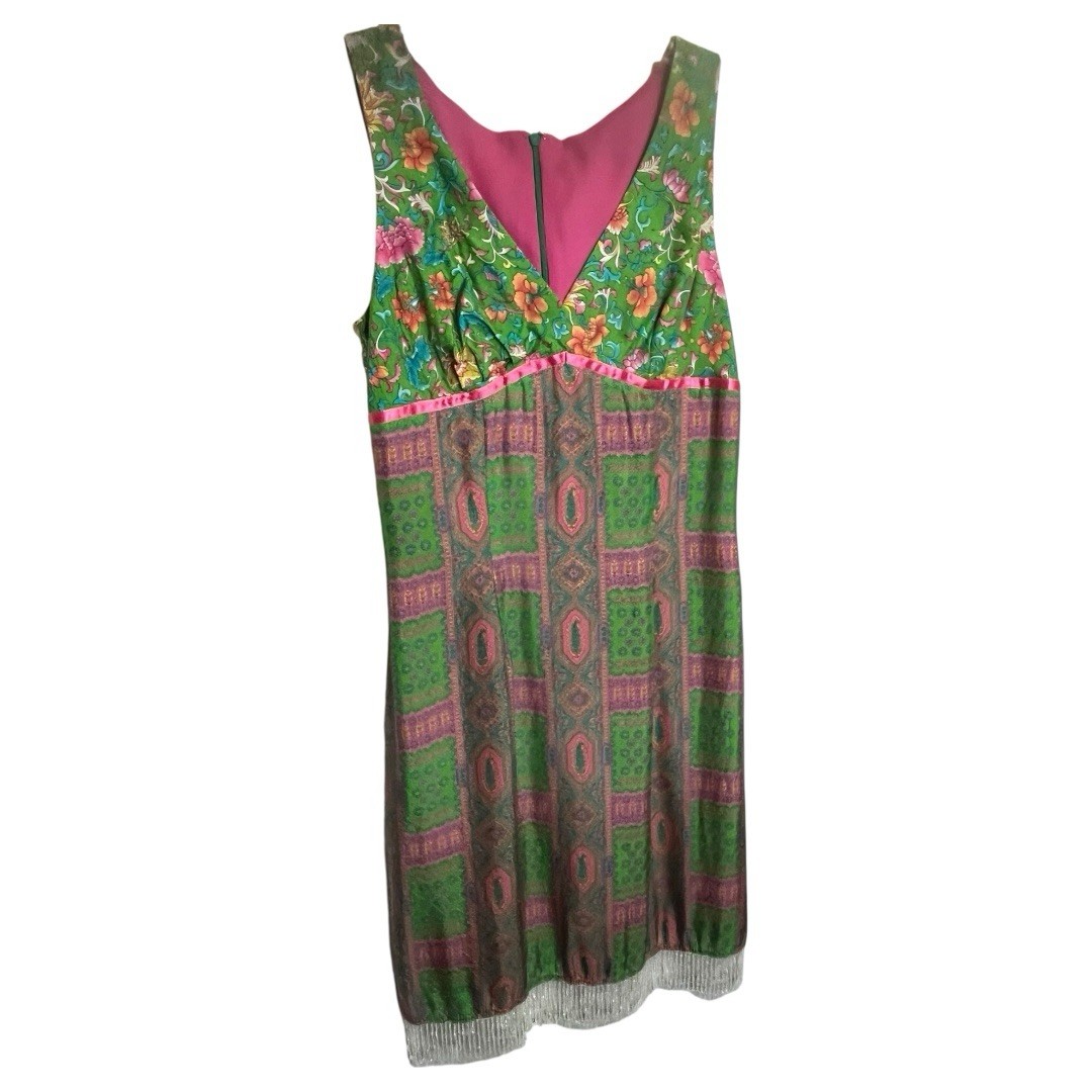 Vintage ABS Allen Schwartz Pink And Green Silk Dress