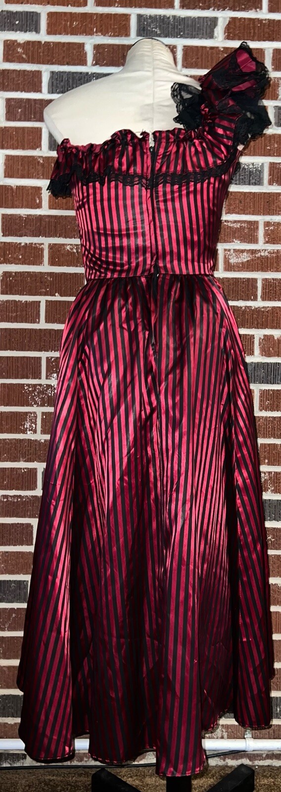 Vtg Loralie Goth Prom Saloon Girl Costume Dress Sexy Satin Stripe