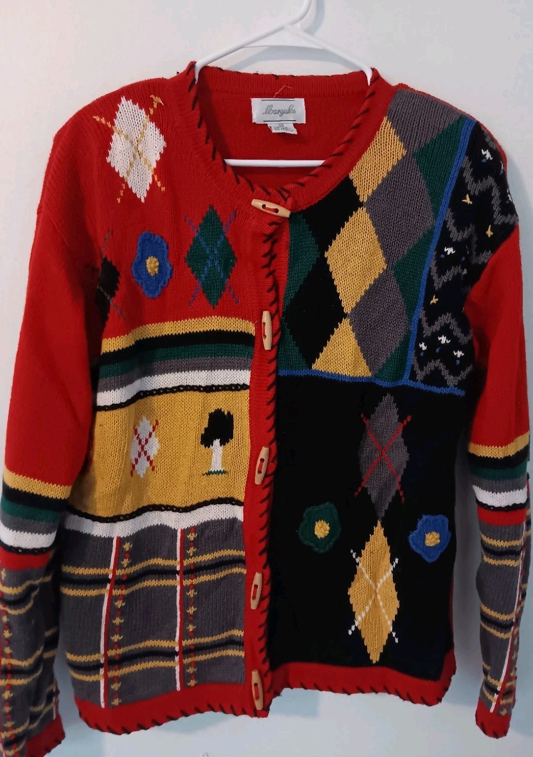 Margules Vintage Sweater Cardigan Medium Shoulder Pads Red Multicolor