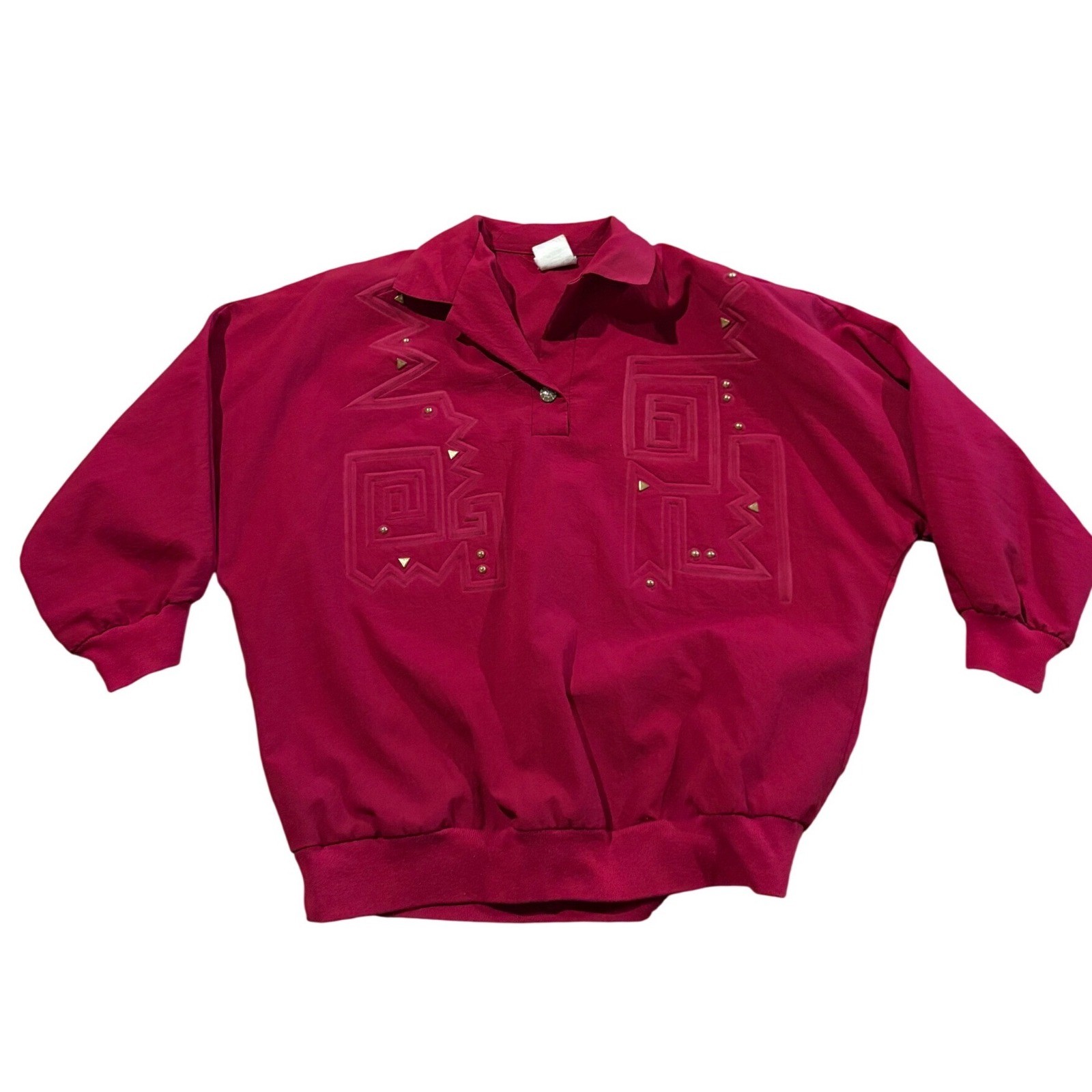 Vintage Graff Womens Small Fuchsia Geometric Studded Pullover Top USA Made 80s