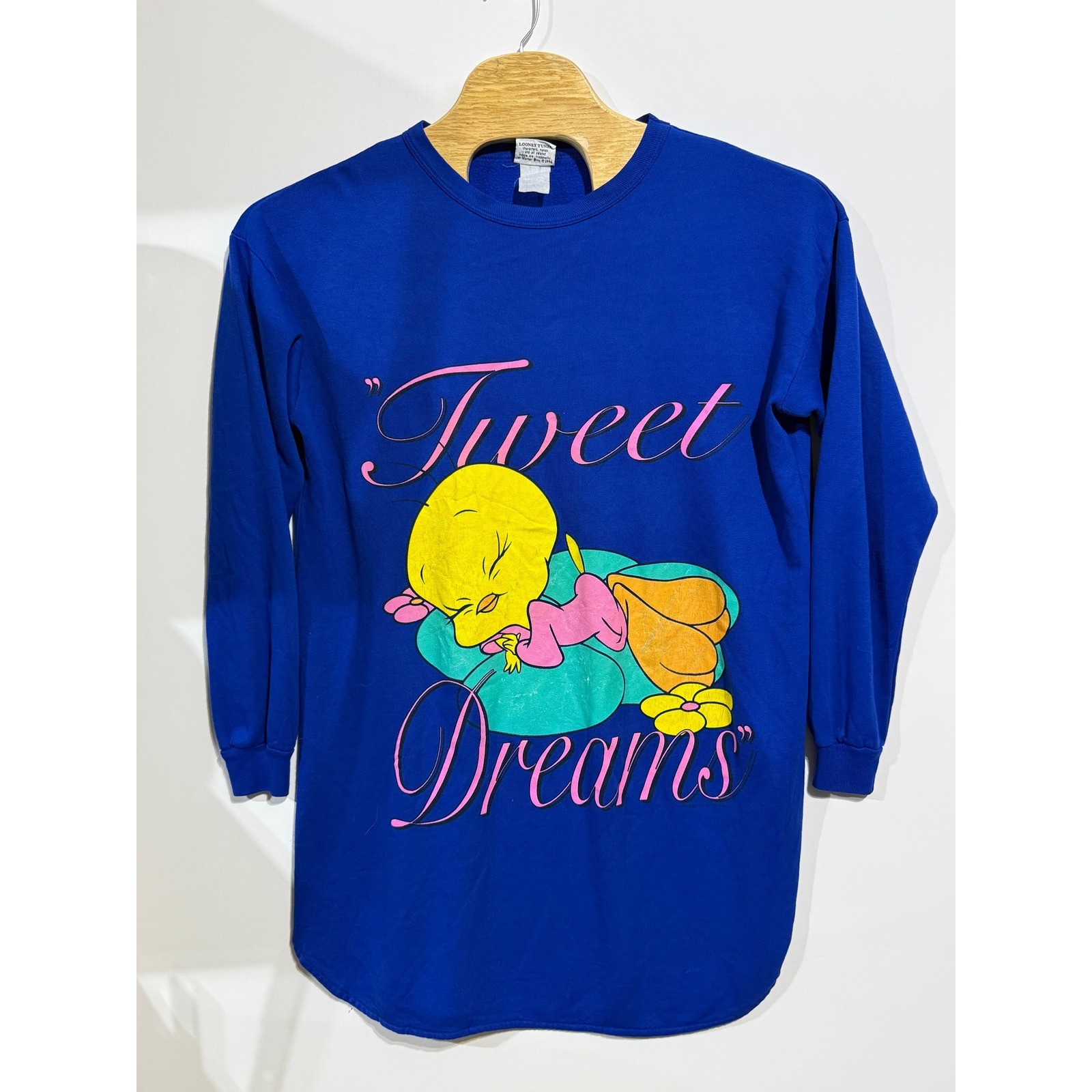 Looney Tunes Graphic T-Shirt Womens Large Blue Excellent 1996 Tweety Bird Tunic