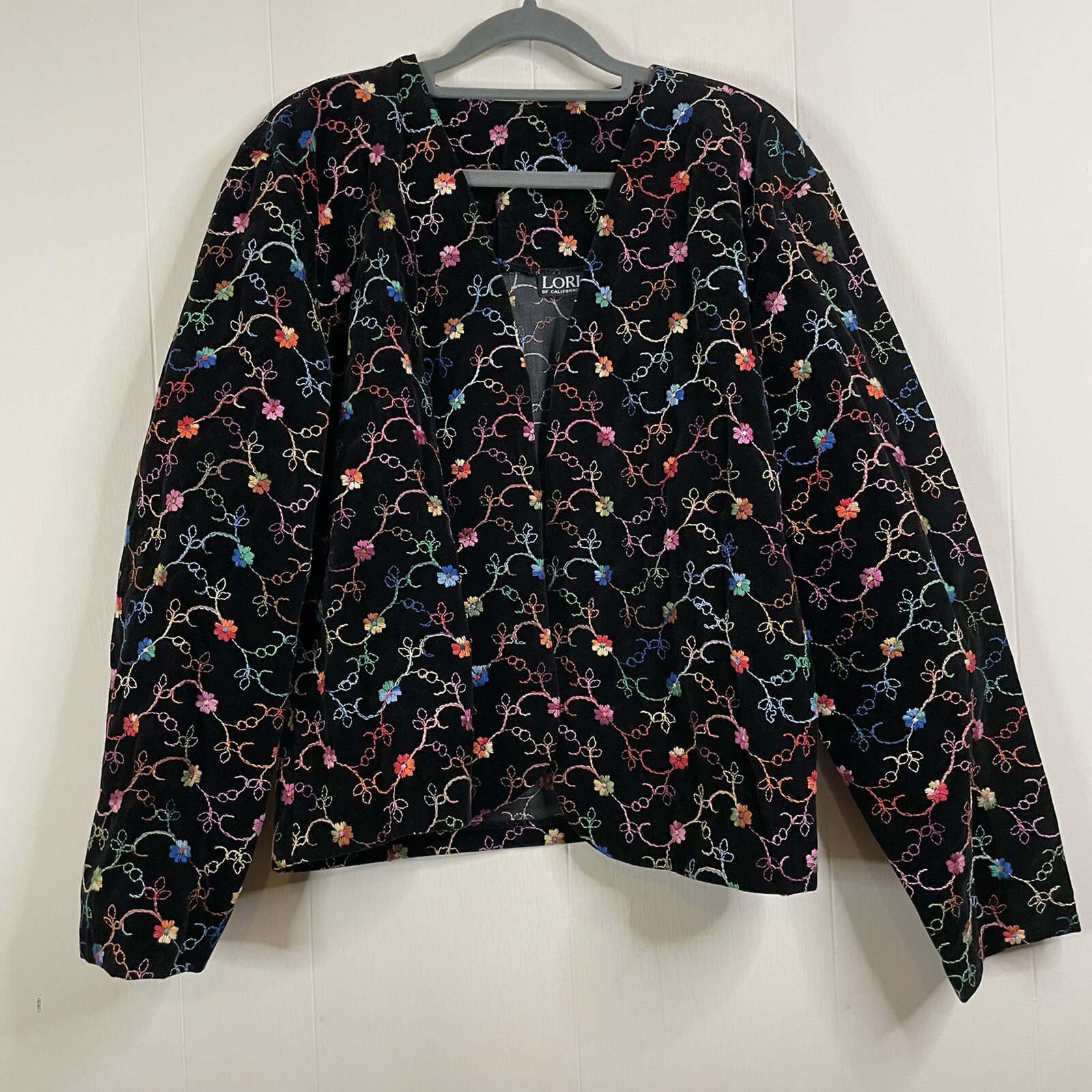 Vintage Lori Of California Velvet Embroidered Floral Rainbow Blazer Jacket