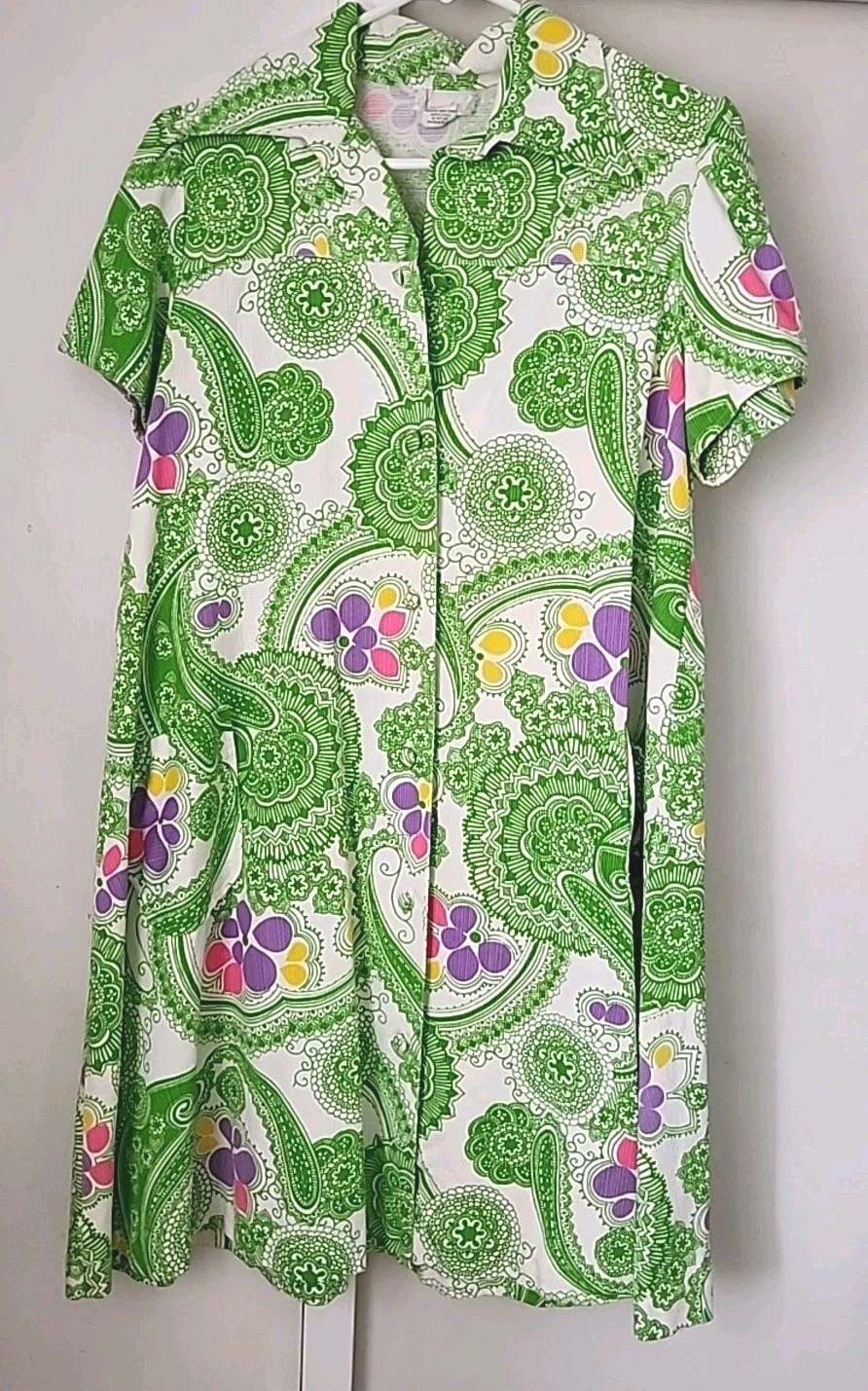 Vtg 60s Mod GoGo Dress By Loungees Psychedelic Hippy Dagger Collar
