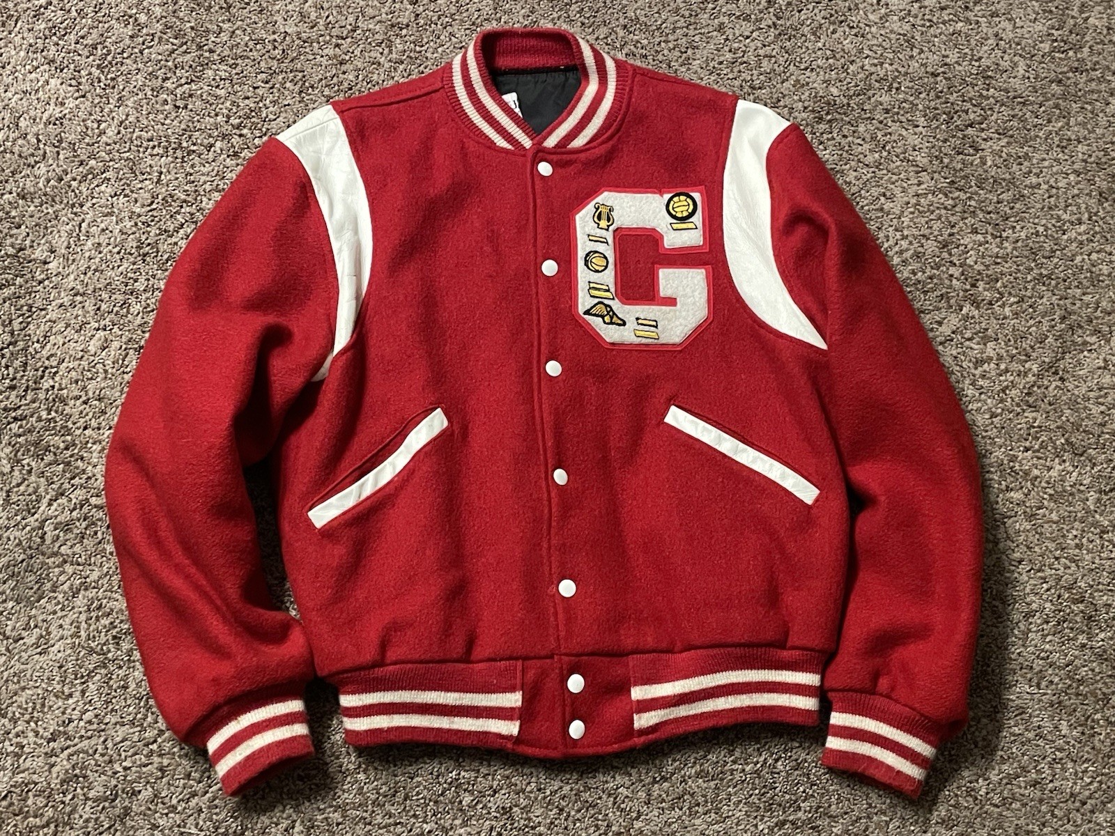 VTG 70’s 80’s Letterman Varsity Wool Jacket Red White Letter G Butwin