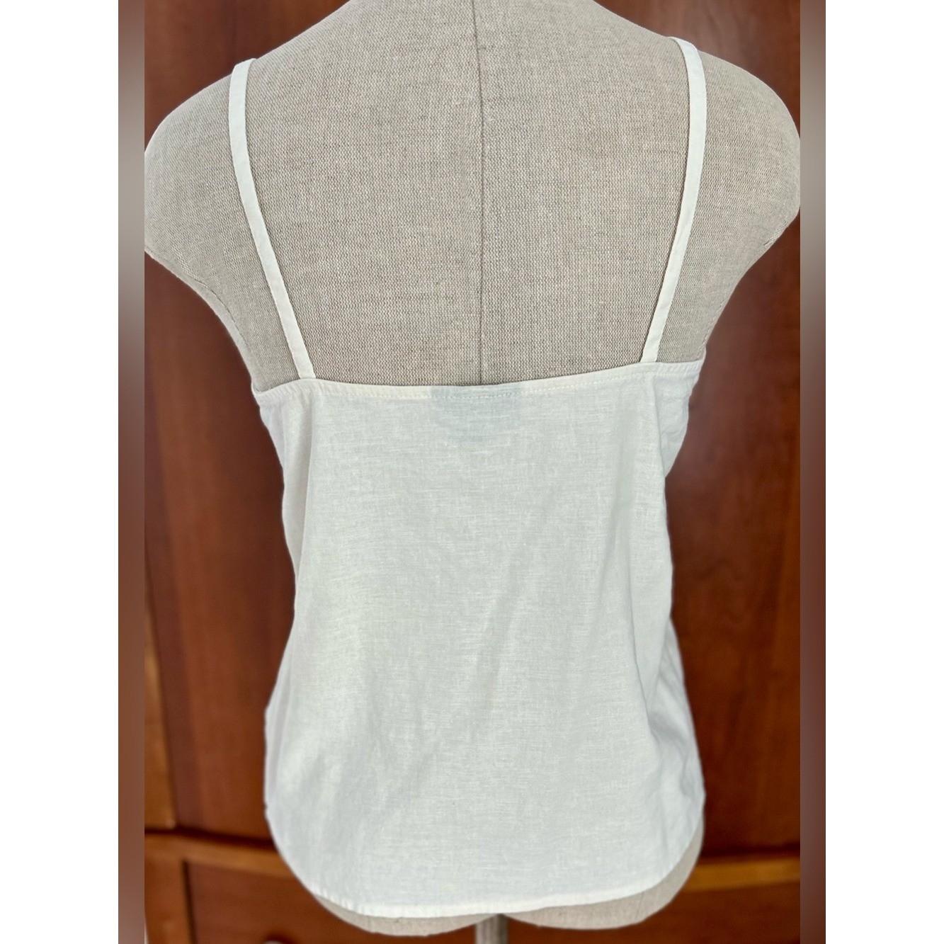 Topshop Ivory Linen Blend Button Front V-Neck Cami Top Size US 4