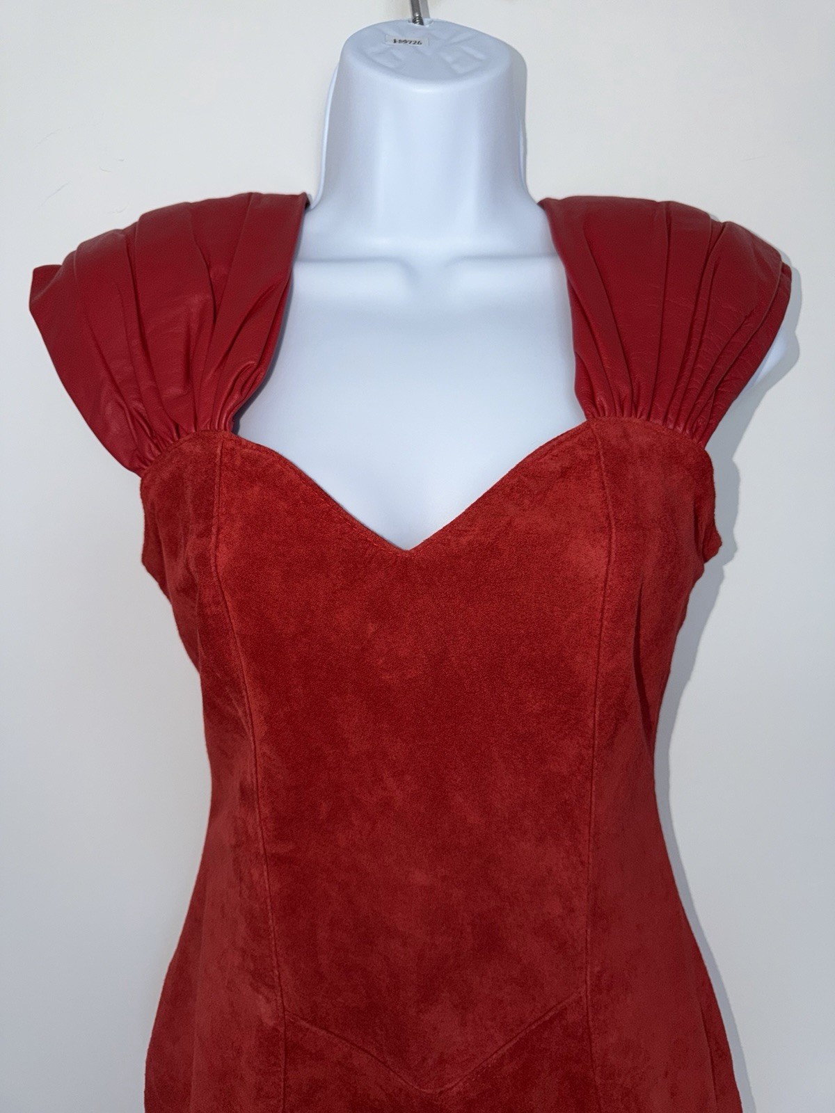 VTG 90’s Leather Ranch Red Mini Suede Cocktail Dress Padded Shoulders Sz 0 NWT
