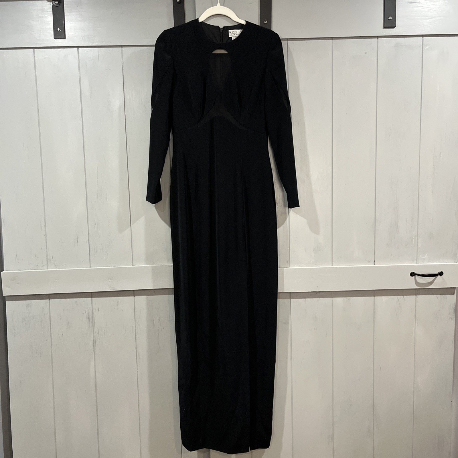 Vintage Elegant Long Black Dress Side Slit And Mesh Cutouts
