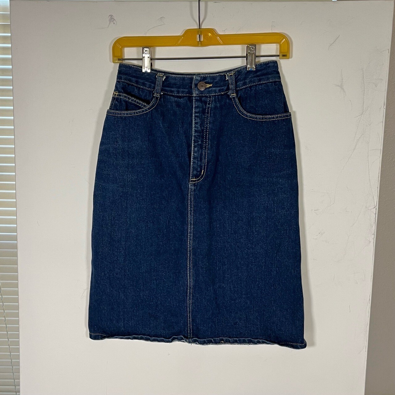 Via West Dark Wash Womens Vintage High Rise American Blue Midi Denim Skirt 25