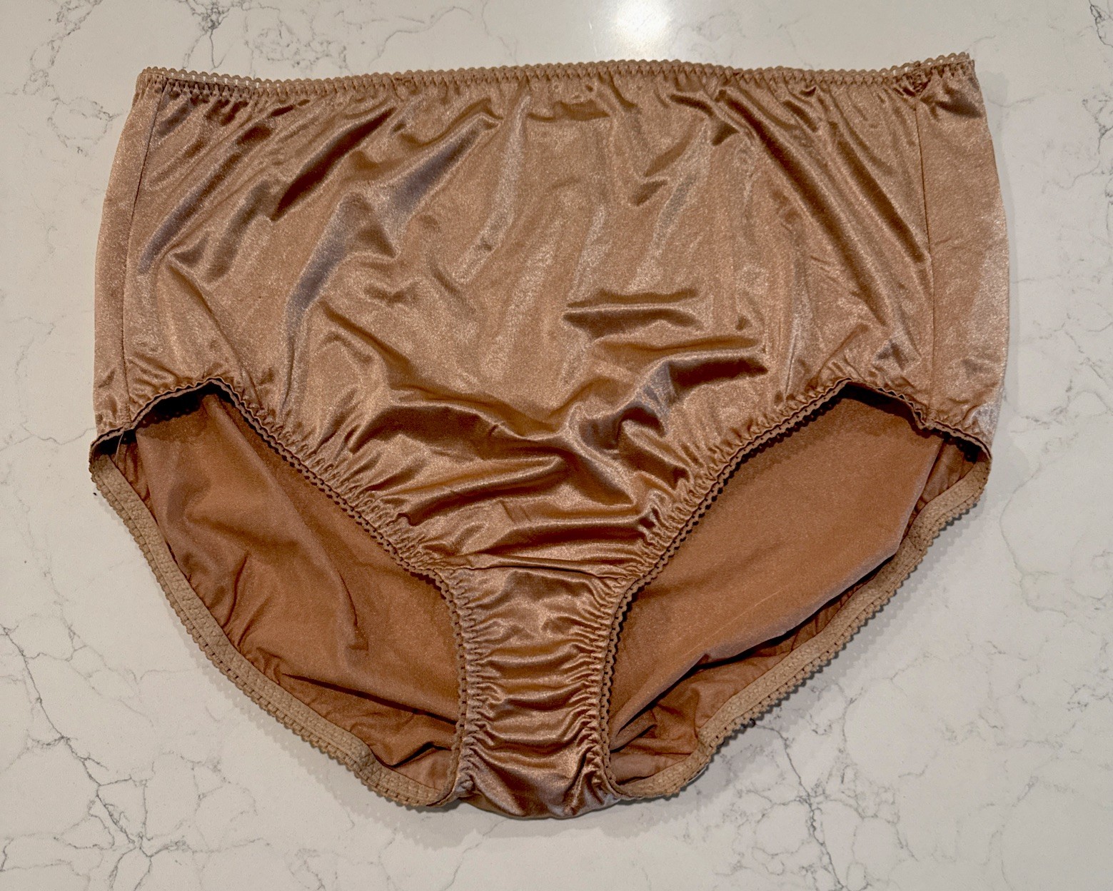 Vtg Vanity Fair Beige Satin Nylon Hi Waist Panties SZ 5XL