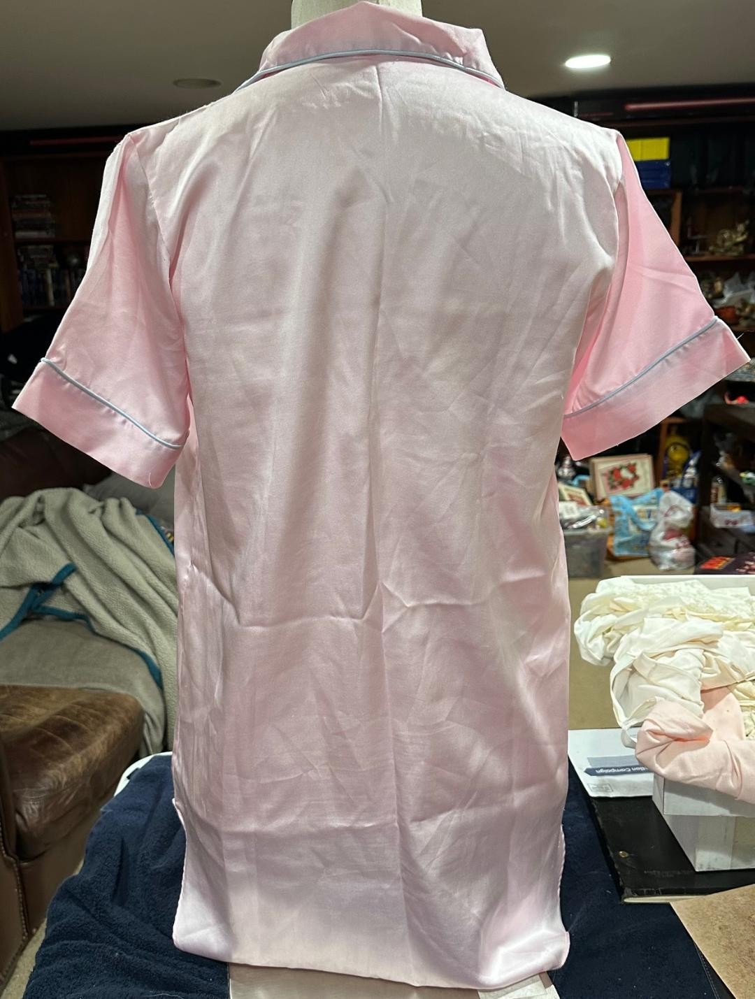 Vintage 1990’s Cotillion Pink Satin Night Sleep Button Shirt Soft Cozy Medium