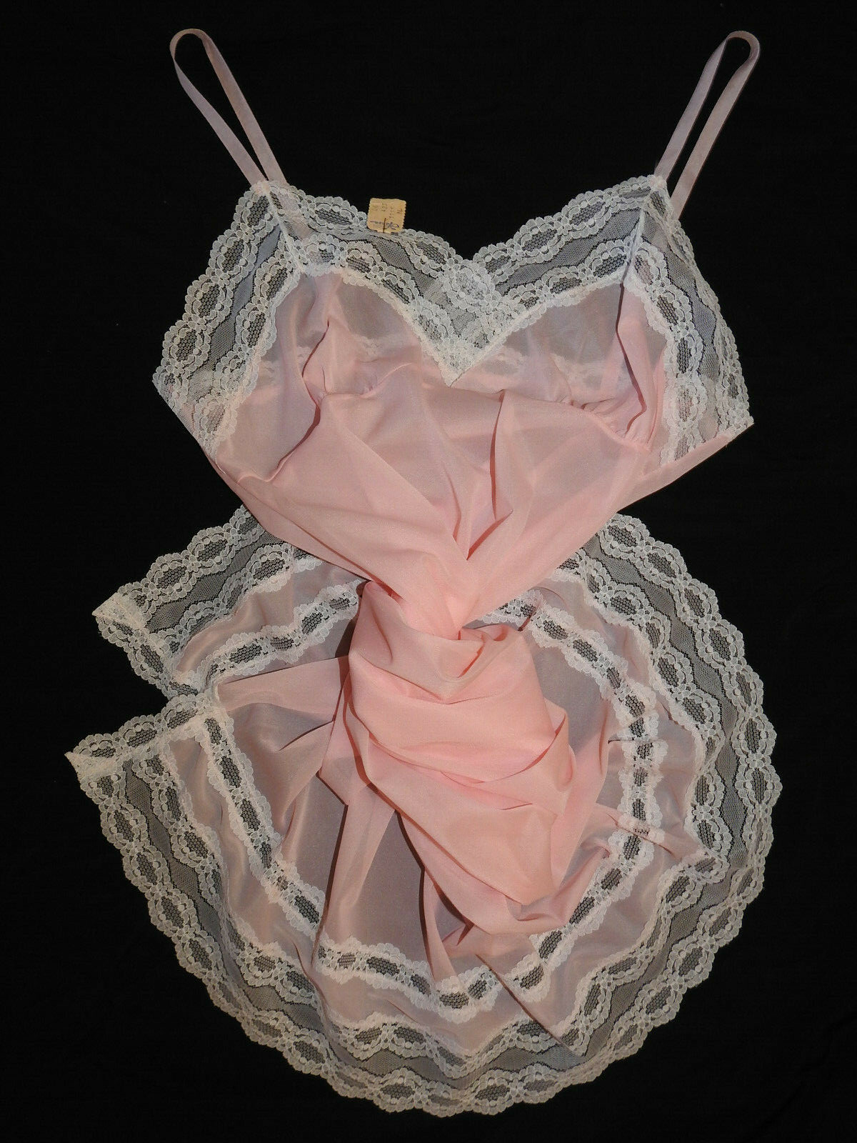 New!Vintage Hansa pink sheer lace nylon full slip Unterkleid S:S-M EU/38-40Sissy