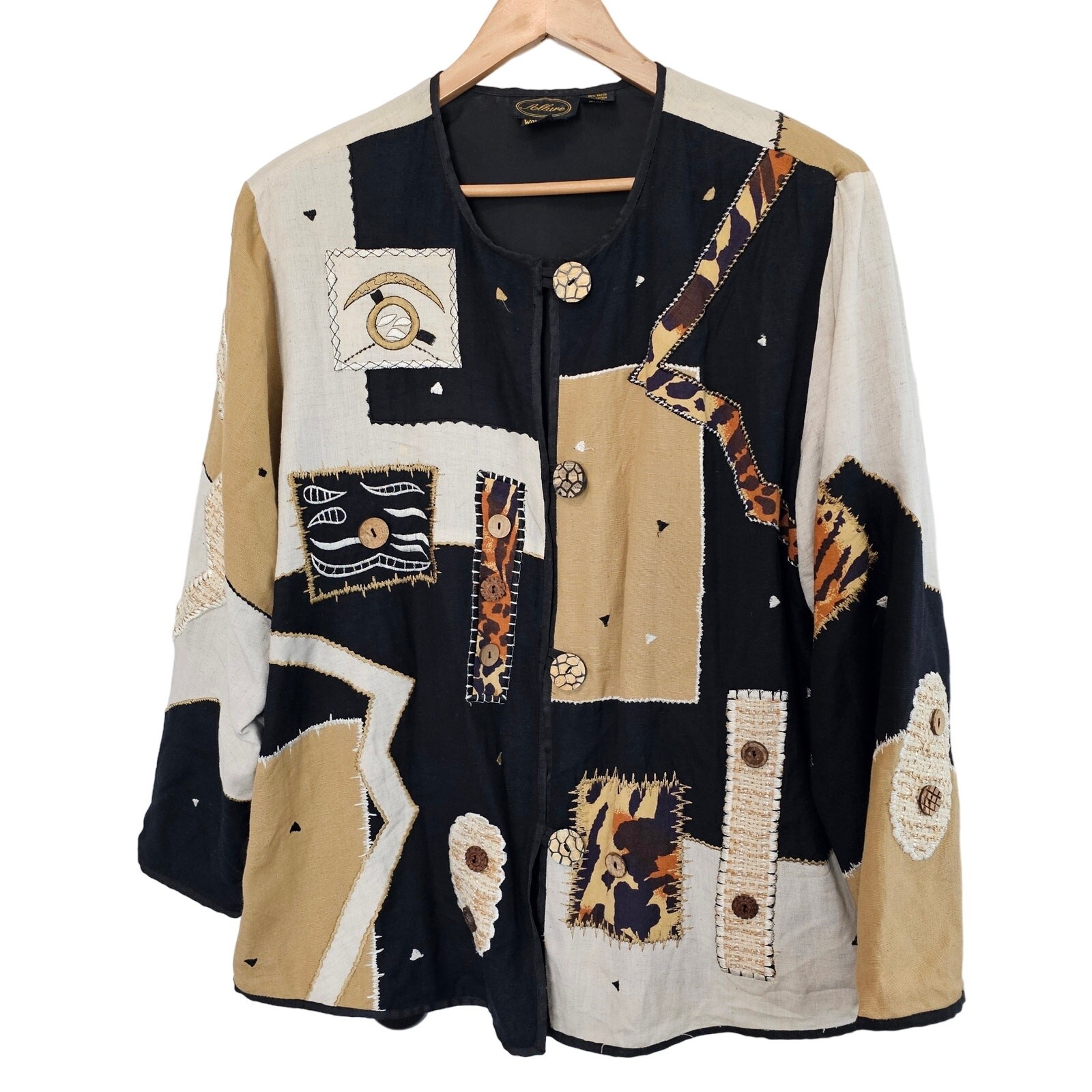 Vintage Allure Blazer Womens Size 1X Black 3D Animal Print 90s Art To Wear Boho