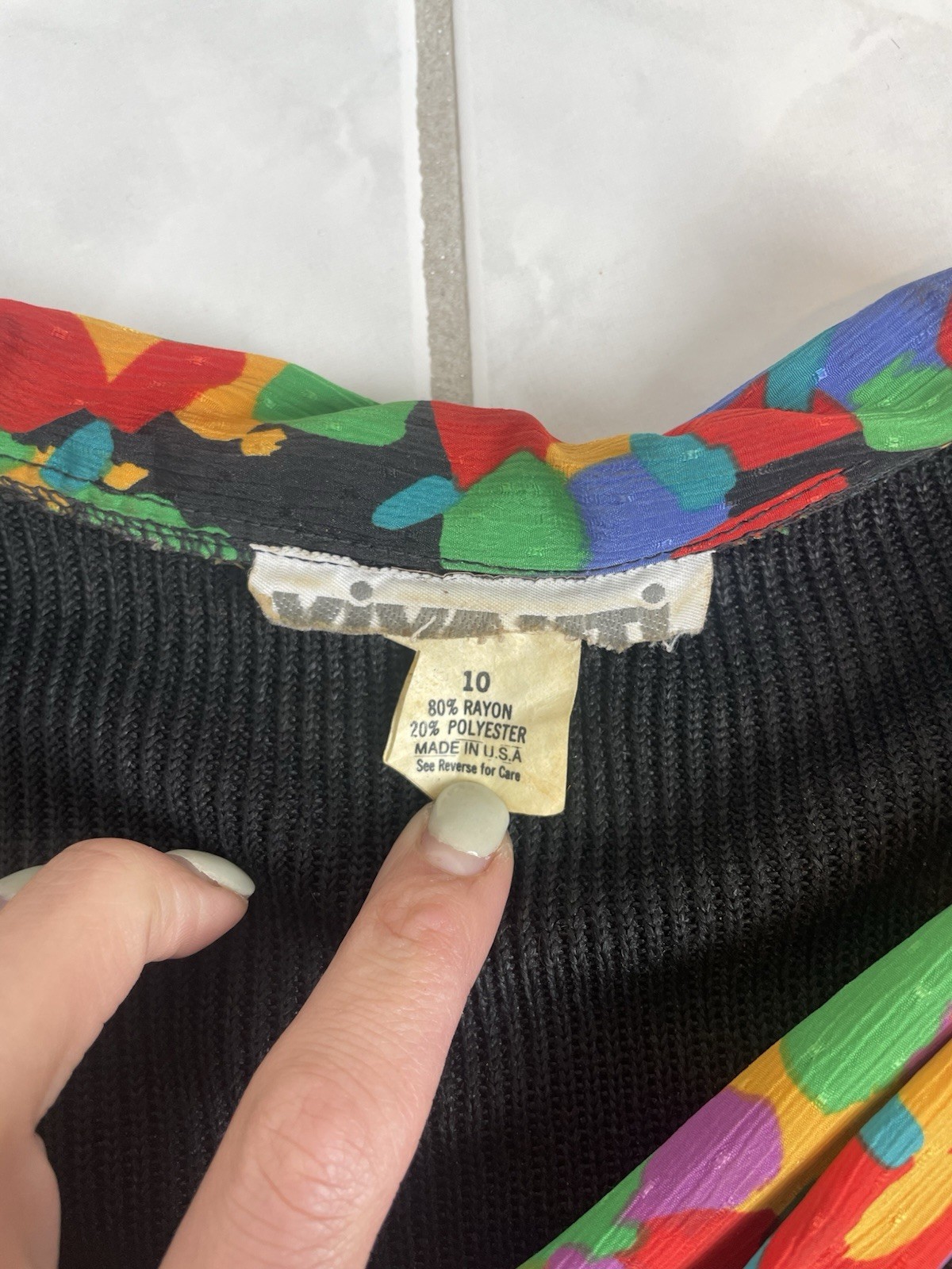 Vintage Vivanti Black Sweater W/ Color Scarf 3/4 Sleeve 1980s Made In USA Sz 10