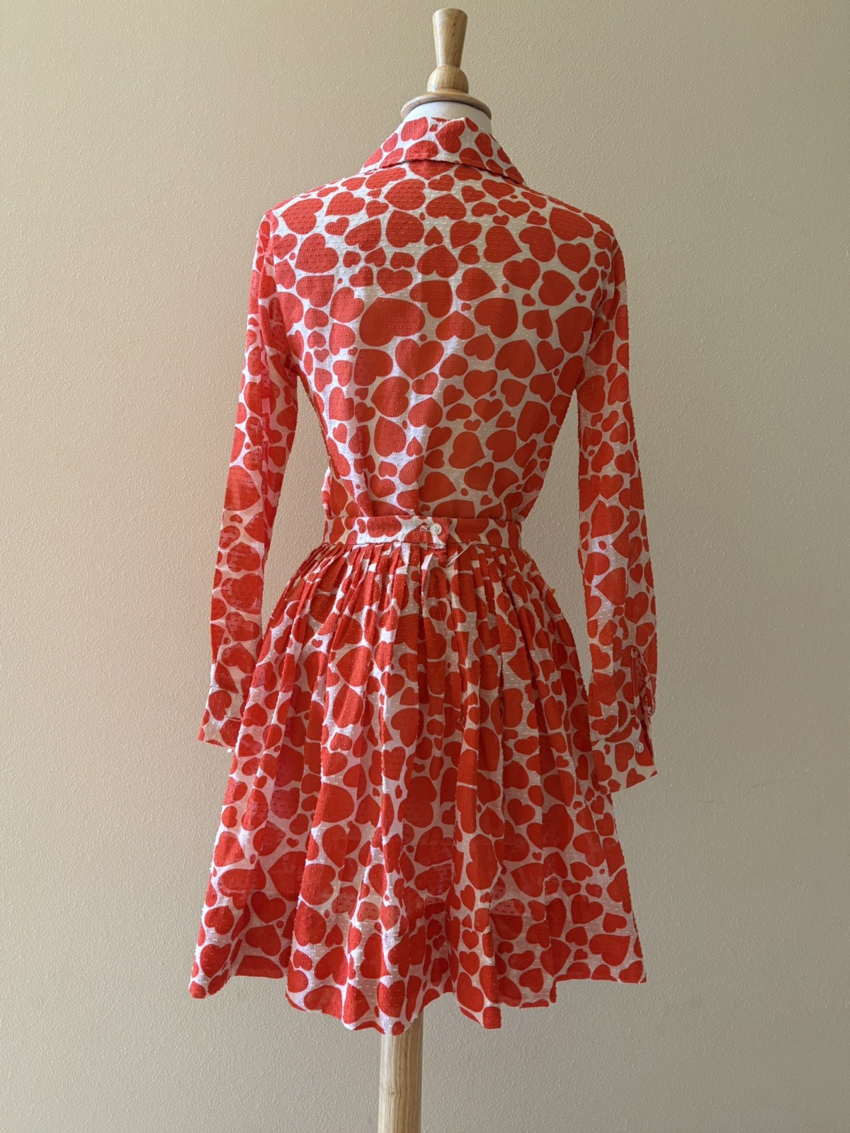Vintage 60s 70s Ruffle Red Heart Long Sleeve Shirt Mini Skirt Dot Set small